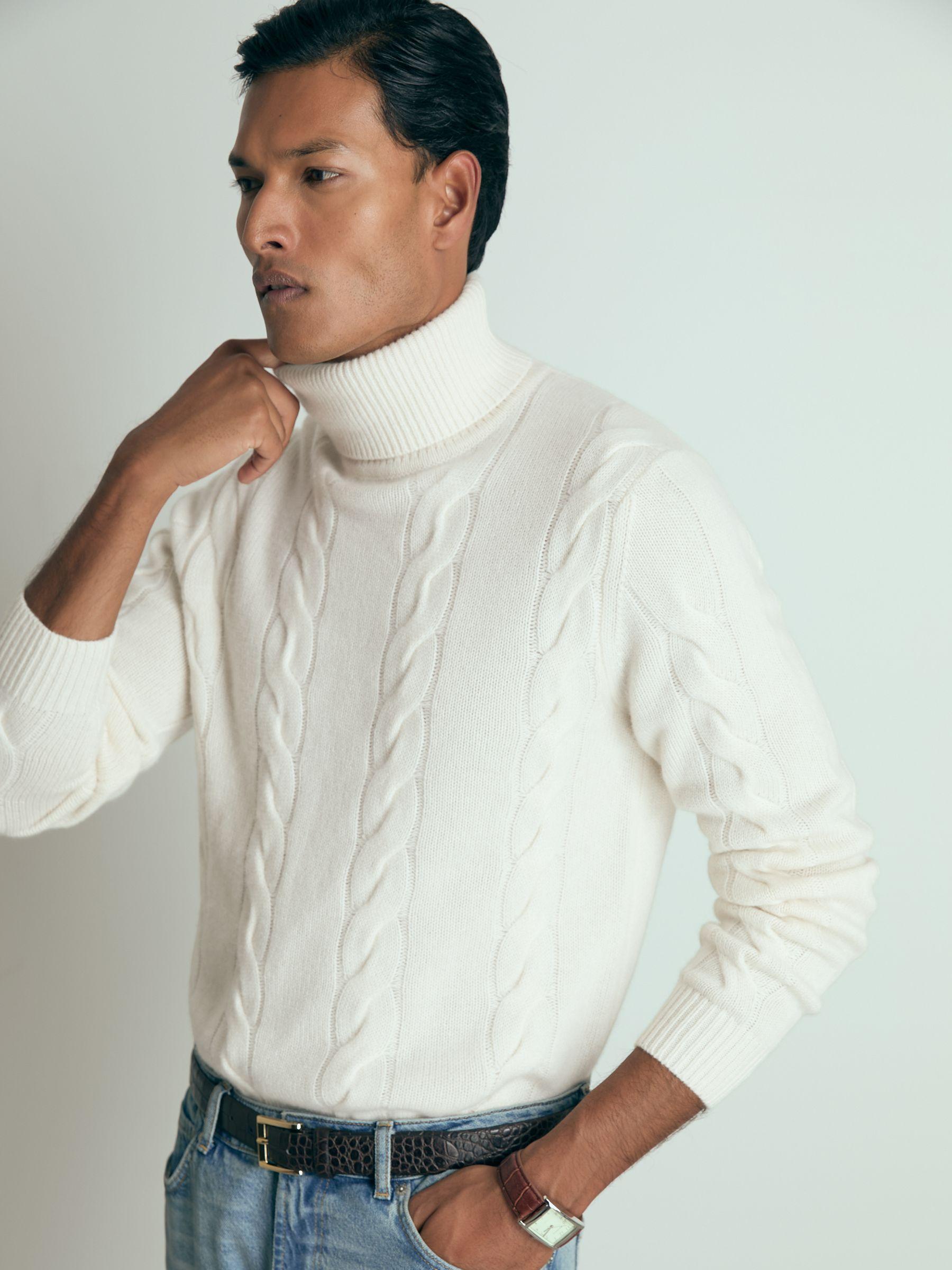 Atelier Cabled-Cashmere Roll-Neck Jumper in White Product Image