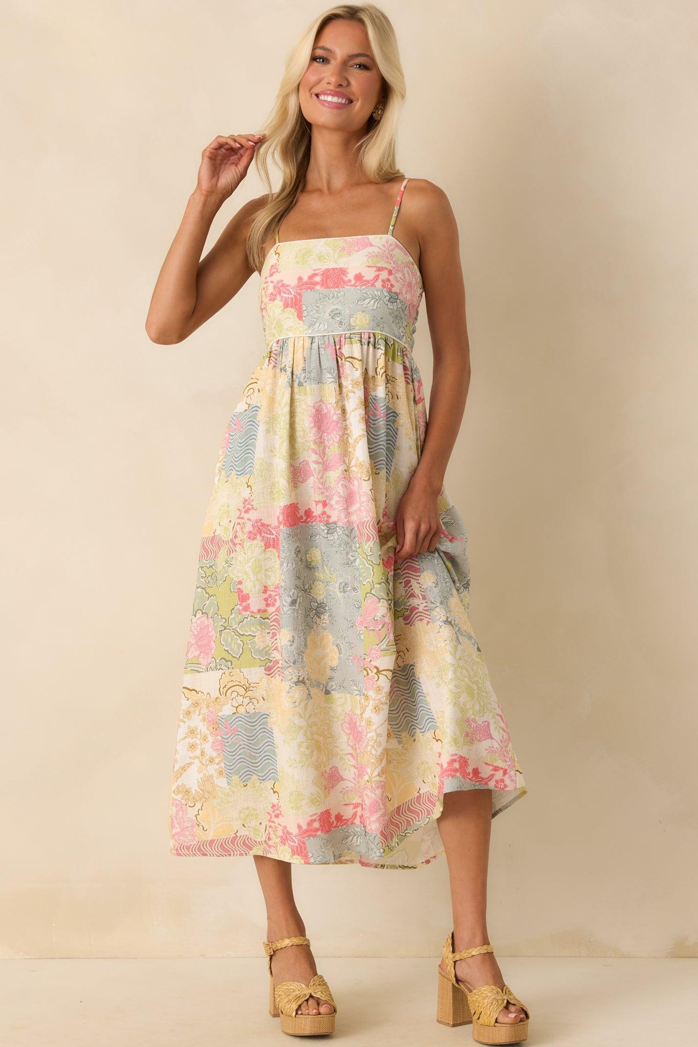 MINKPINK Multi Patchwork Aurora Strappy Midi Dress Product Image