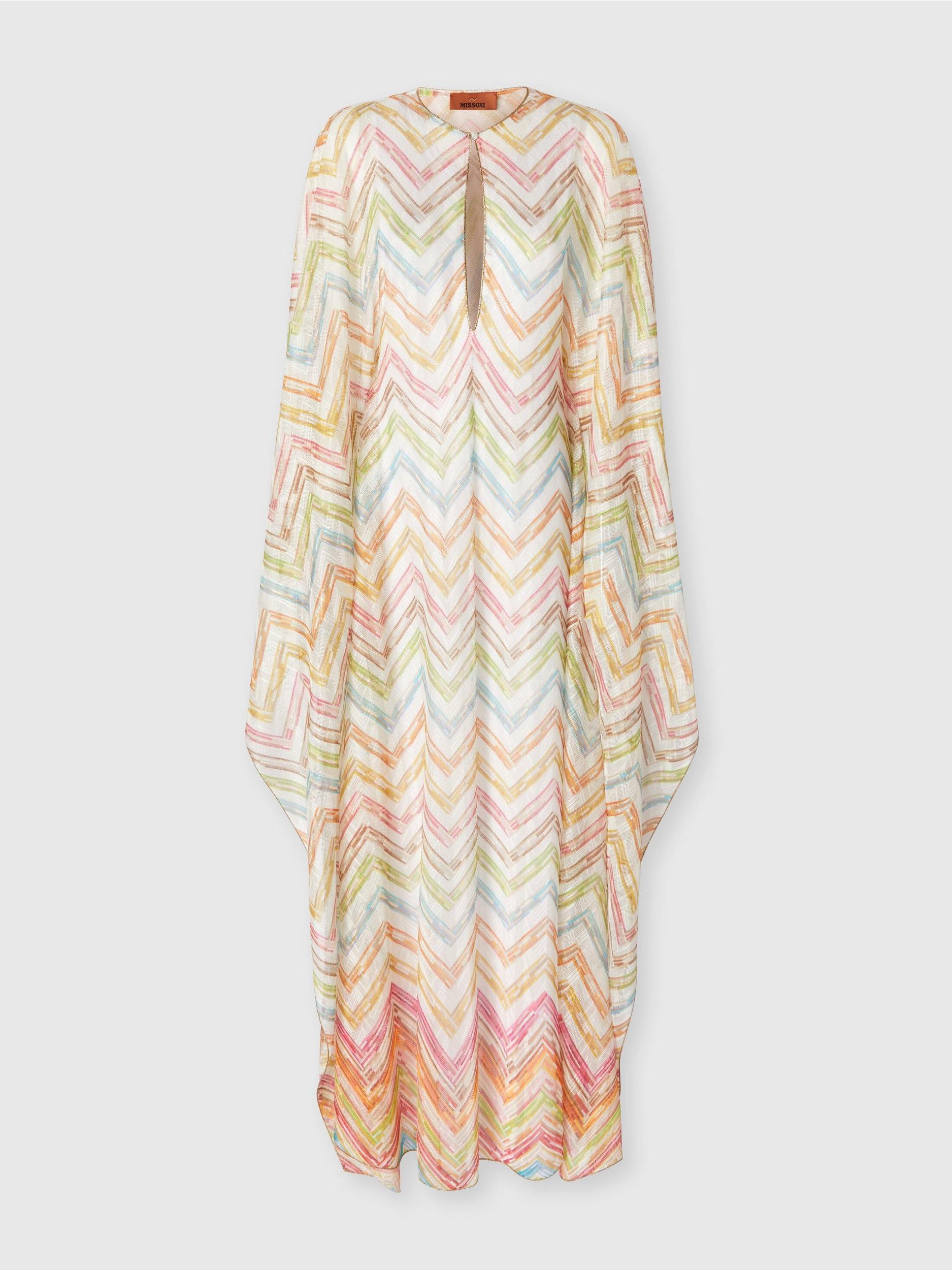Long covered up in printed tulle with batwing sleeves Product Image