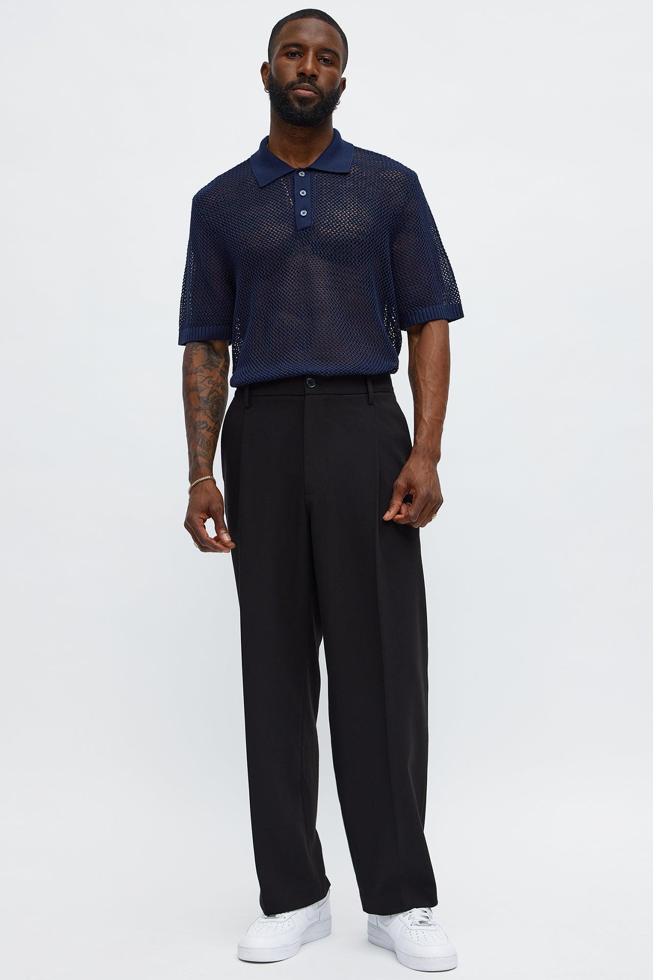 Vacation Me Please Open Knit Polo - Navy Product Image
