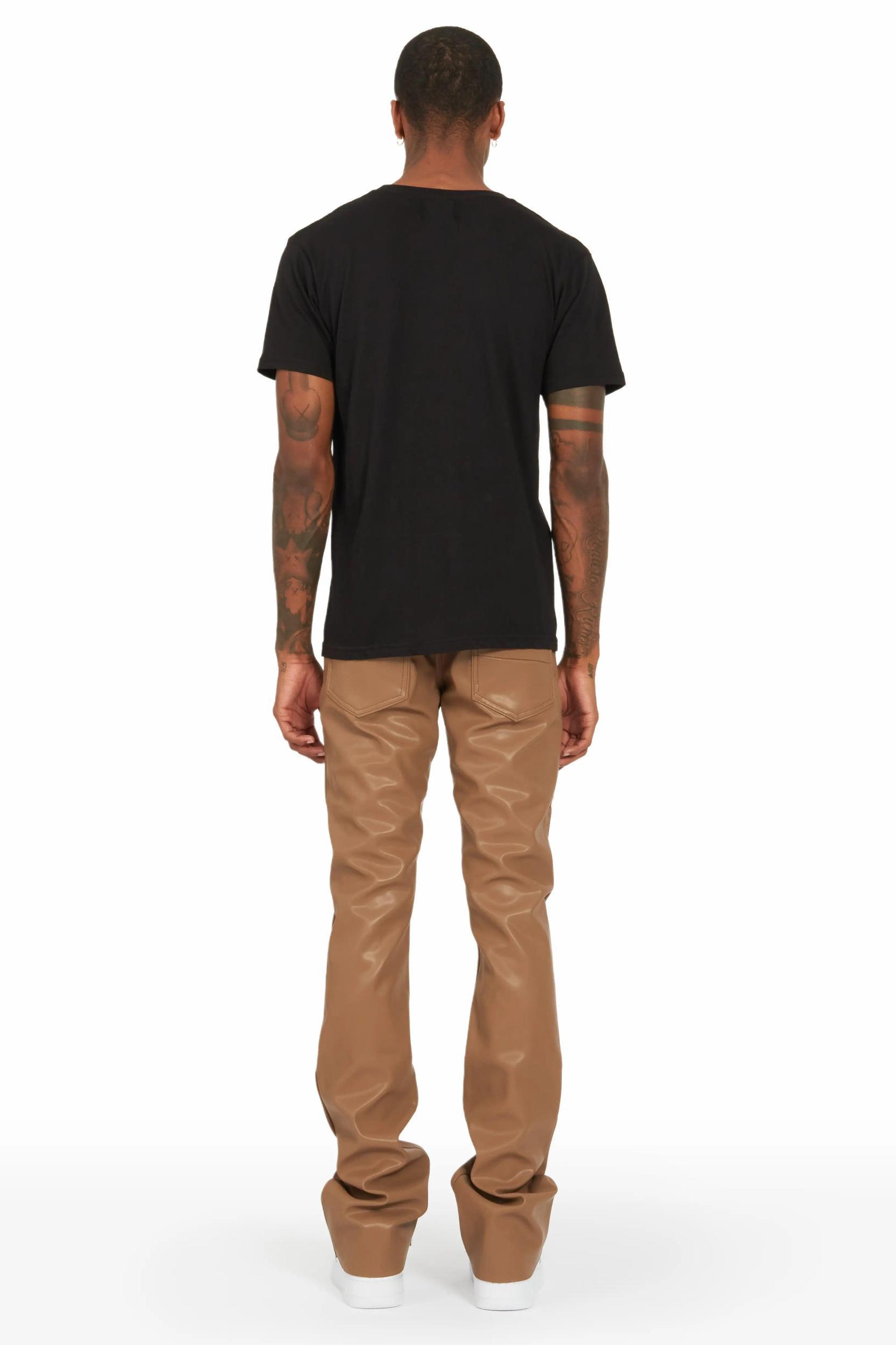 Ricky Beige Faux Leather Stacked Jean Male Product Image