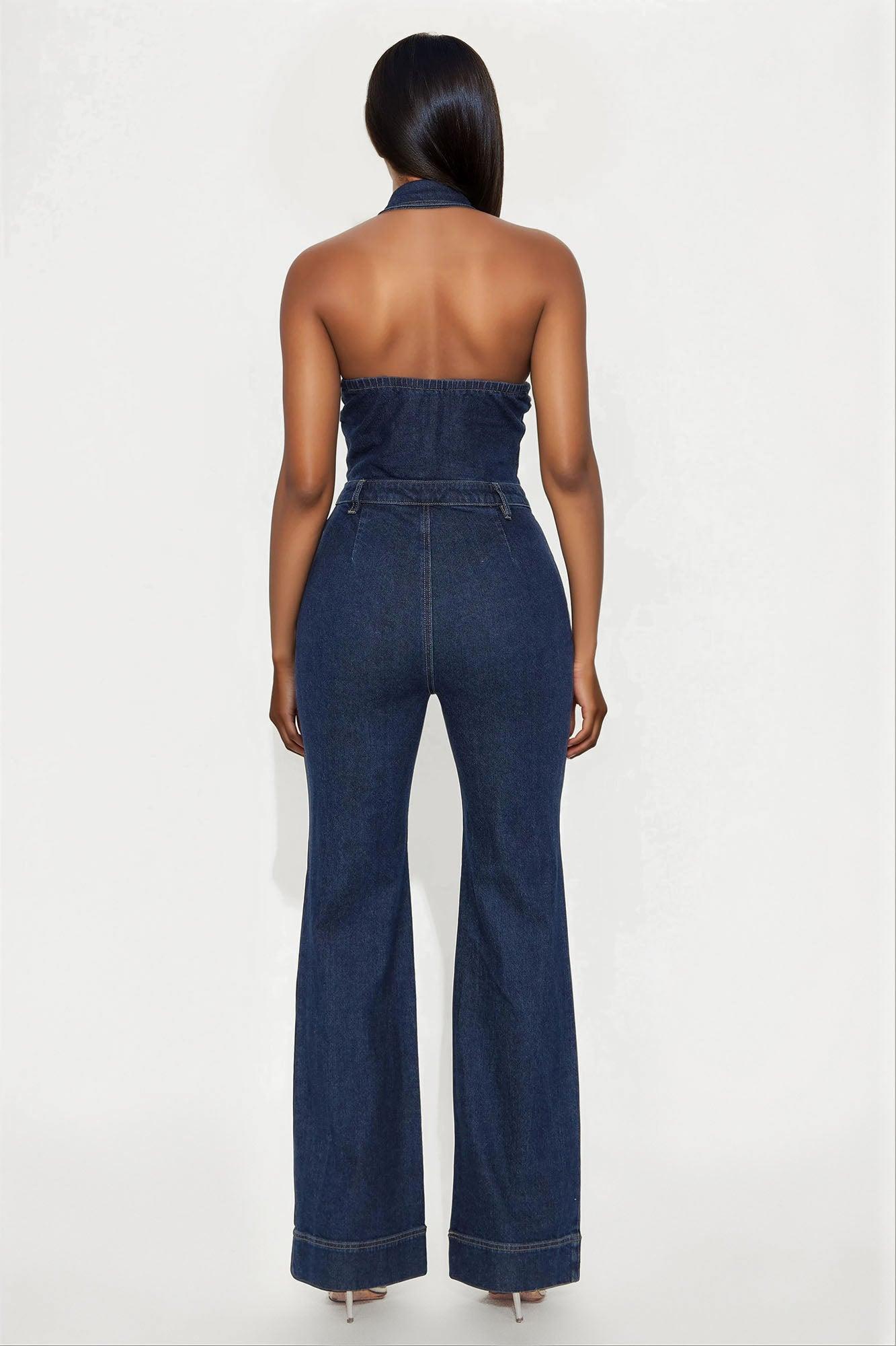 Bellamy Denim Flare Jumpsuit - Dark Wash Product Image