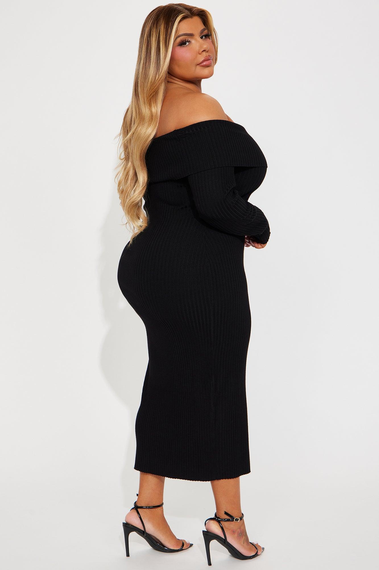 Going Steady Ribbed Midi Dress - Black Product Image