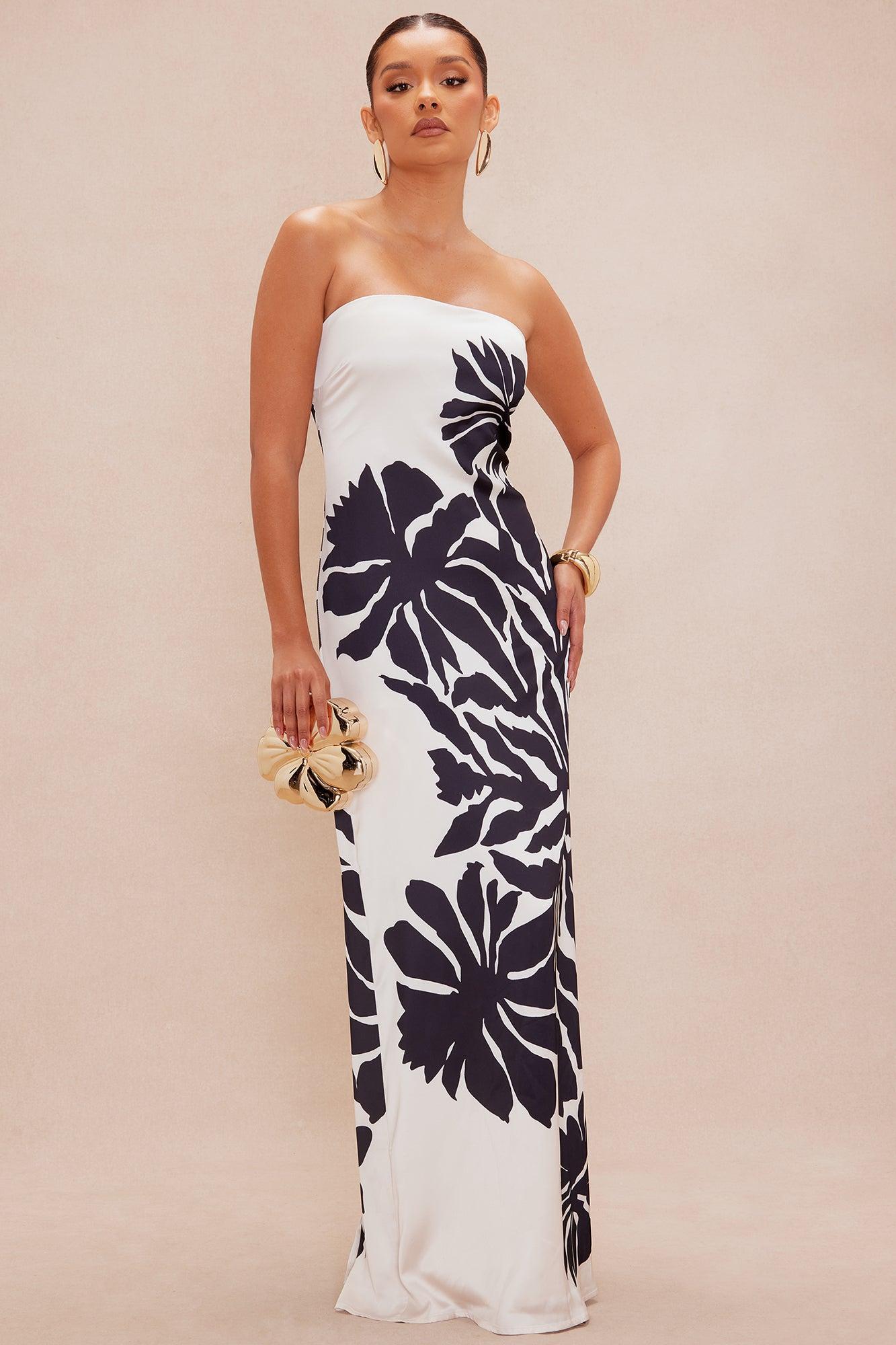 Luna Satin Maxi Dress - Cream/combo Product Image