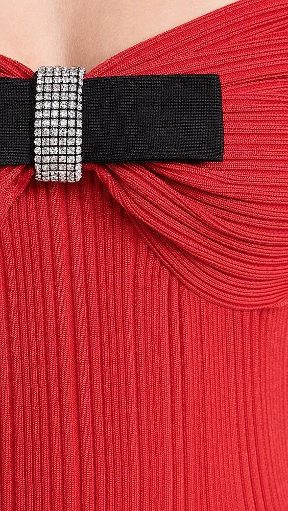 Self Portrait Red Knit Bow Mini Dress | Shopbop Product Image