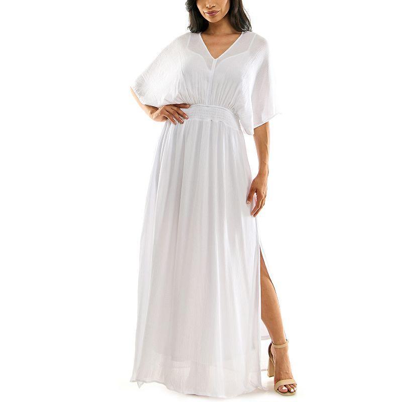 Women's Nina Leonard Smocked Maxi Dress, Size: Large, Bright Green Product Image