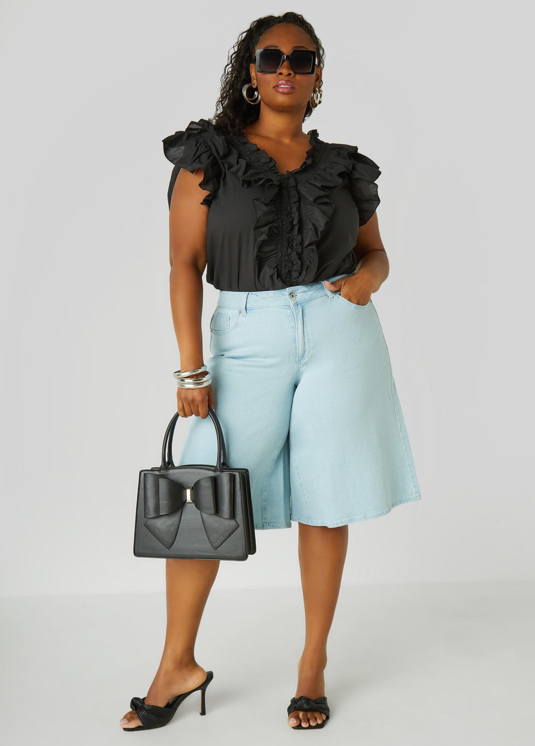 Wide Leg Denim Shorts Product Image
