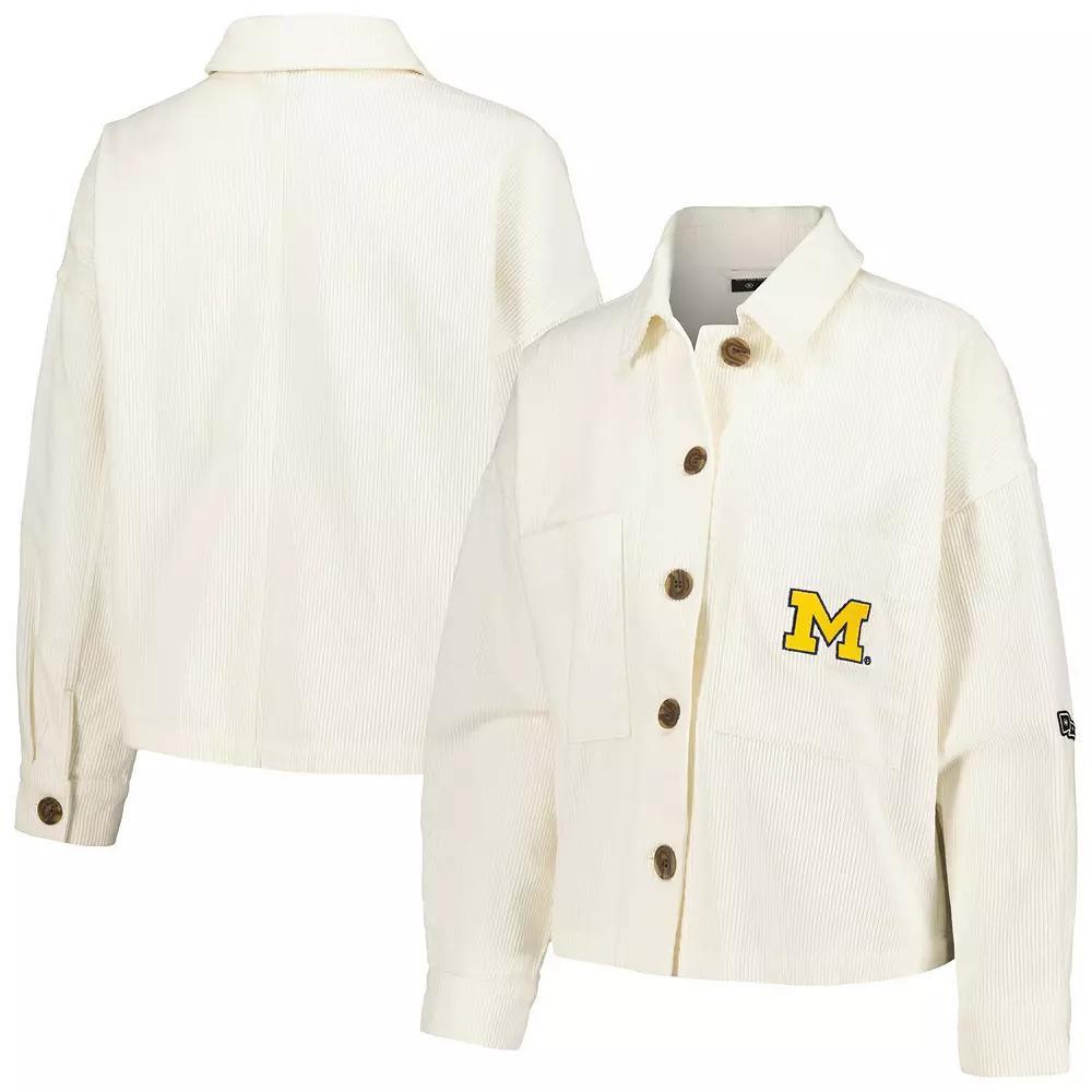 Women's Hype and Vice White Michigan Wolverines Corduroy Button-Up Jacket, Size: Large Product Image
