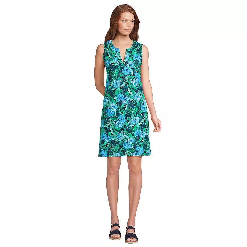 Women's Lands' End Splitneck Swim Cover-Up Dress, Size: Medium, Navy White Paisley Product Image