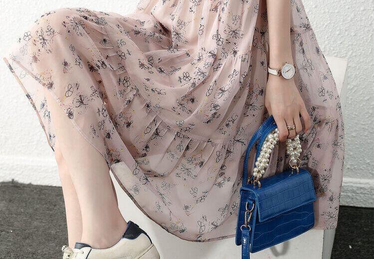 Short-Sleeve Floral Midi A-Line Dress Product Image