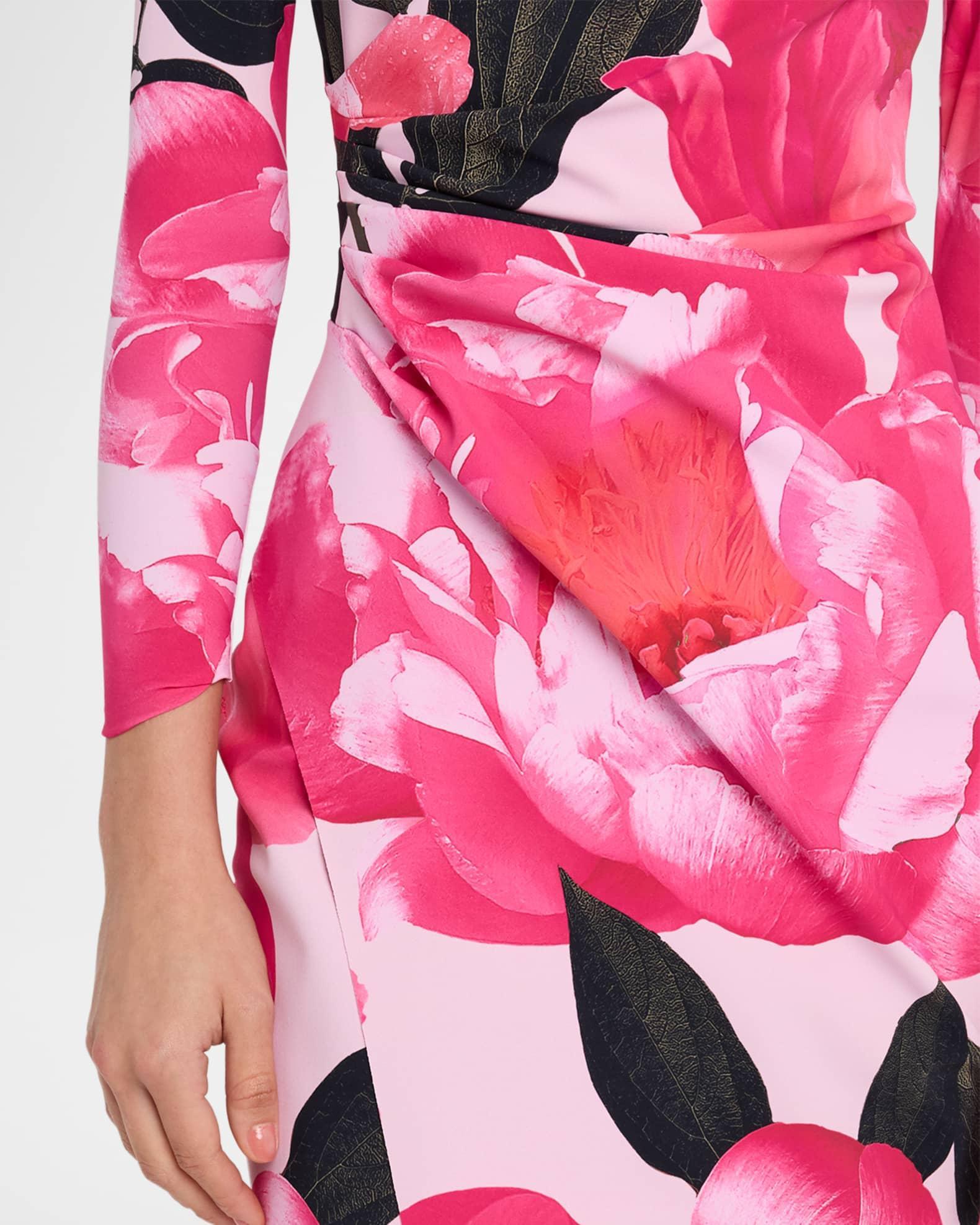 Ruched Floral-Print Bodycon Midi Dress Product Image