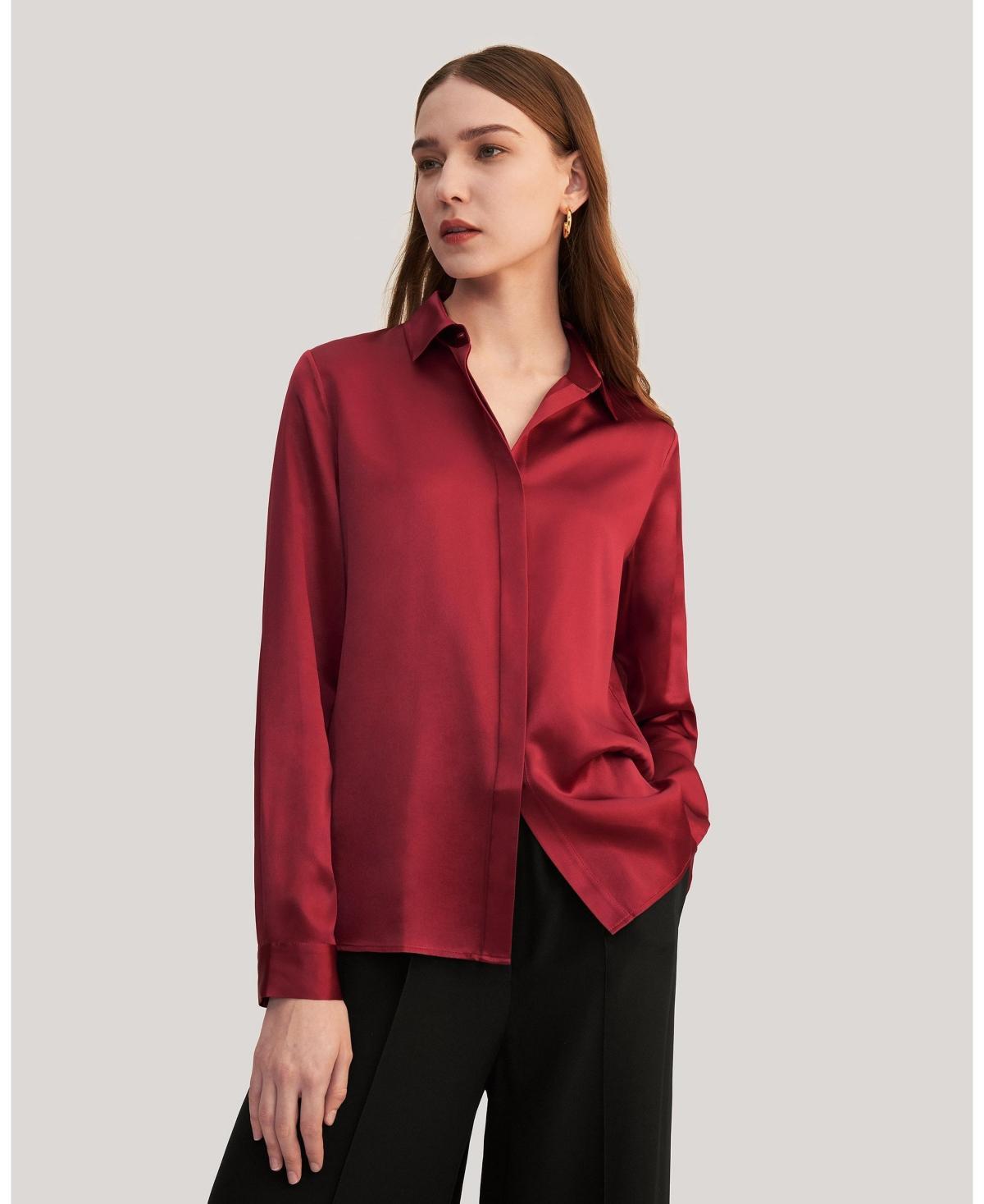 LILYSILK Business Blue Silk Shirt | Plain Long Sleeves Style | Silk for Women Navy Free of Harmful Chemicals Regular L Product Image