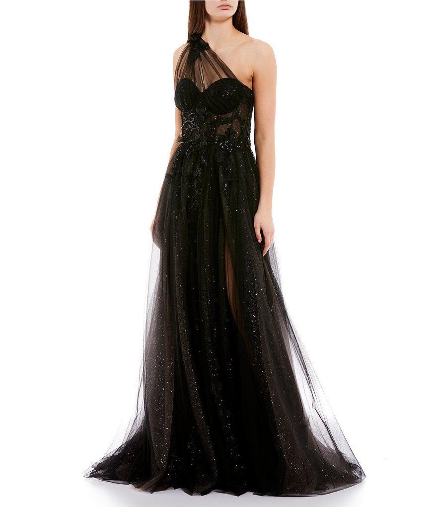 GB One Shoulder Floral Applique A-Line Gown Product Image