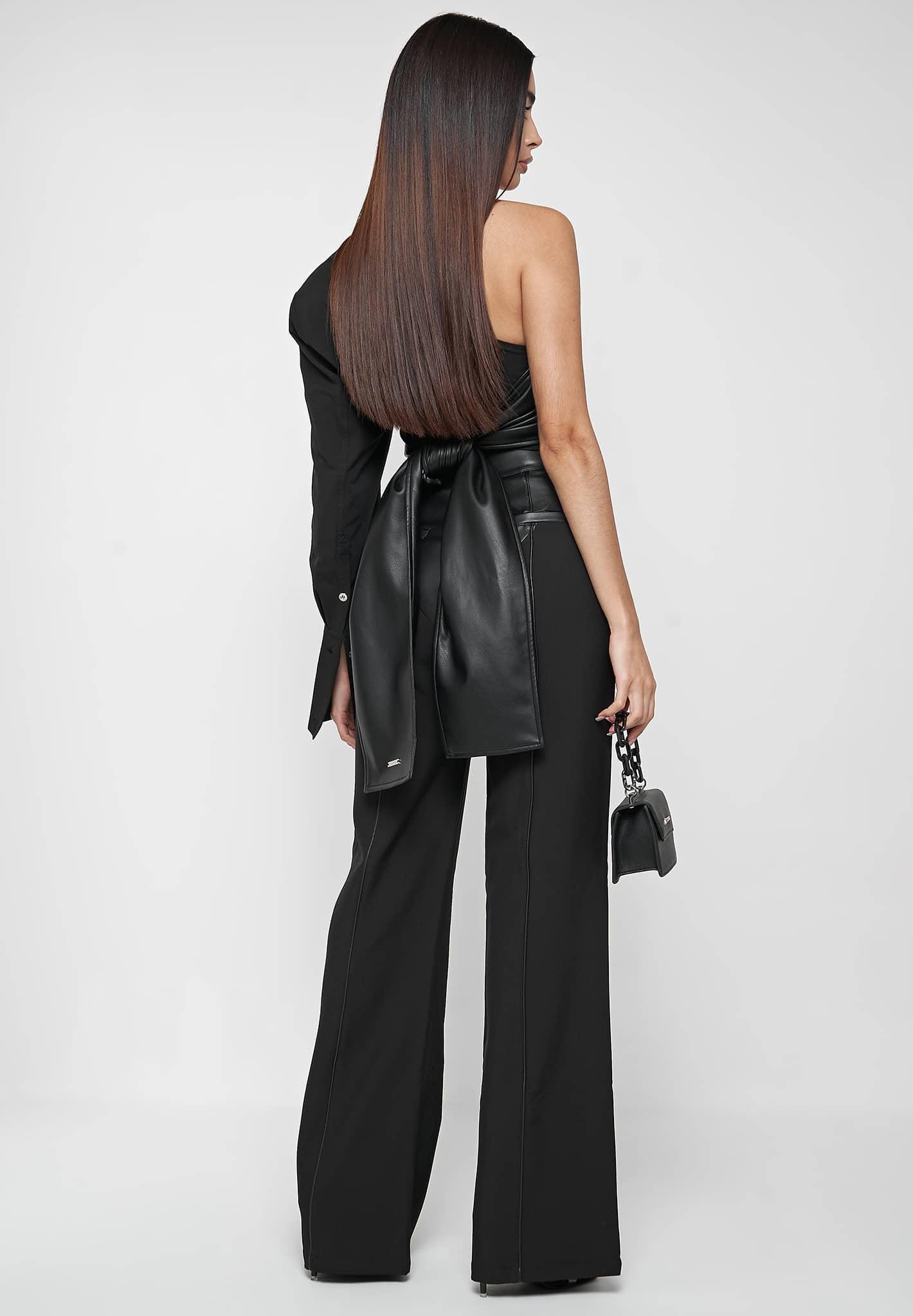 One Sleeve Leather Wrap Top - Black Female Product Image