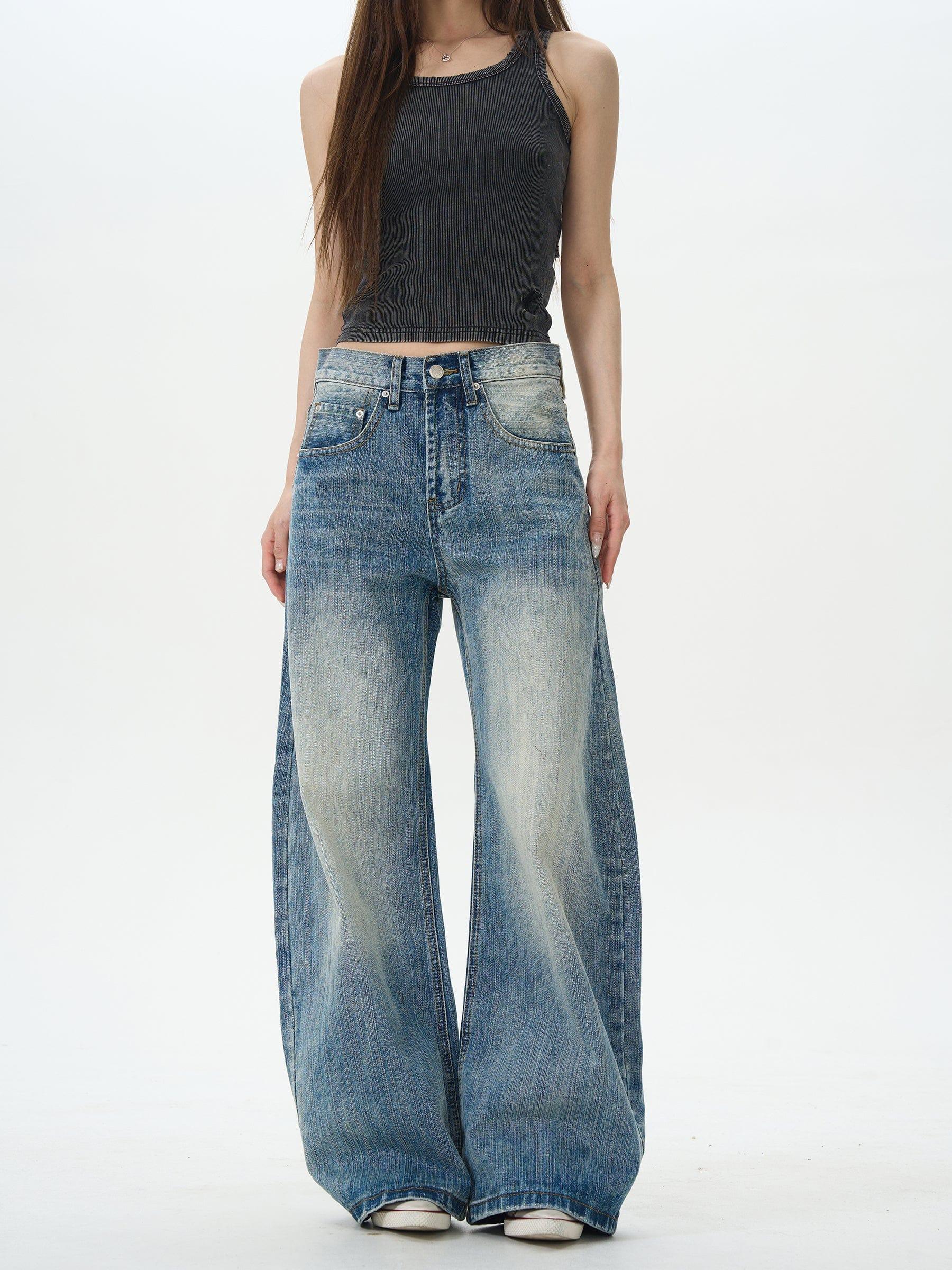 RT No. 12420 WASHED BLUE DENIM STRAIGHT JEANS Product Image