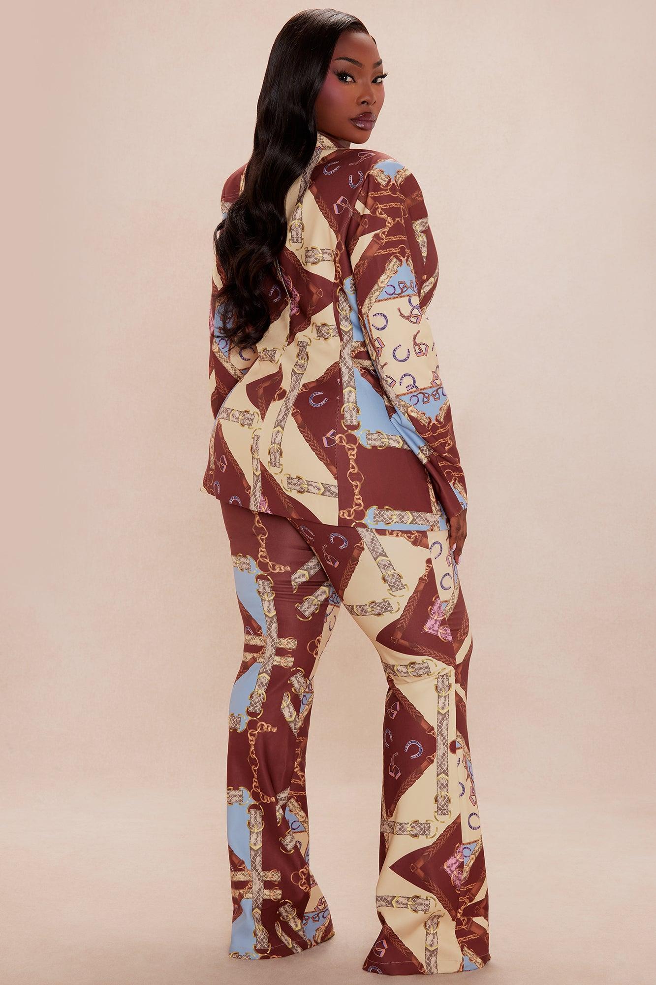 Paula Blazer Pant Suit Set - Brown/combo Product Image