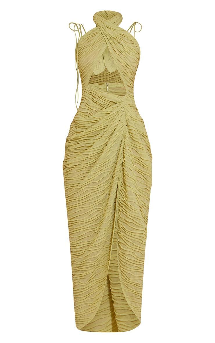 Lime Textured Tie Detail Drape Skirt Midi Dress Product Image
