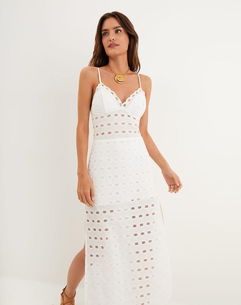 Eyelet Raya Midi Dress - Off White Product Image