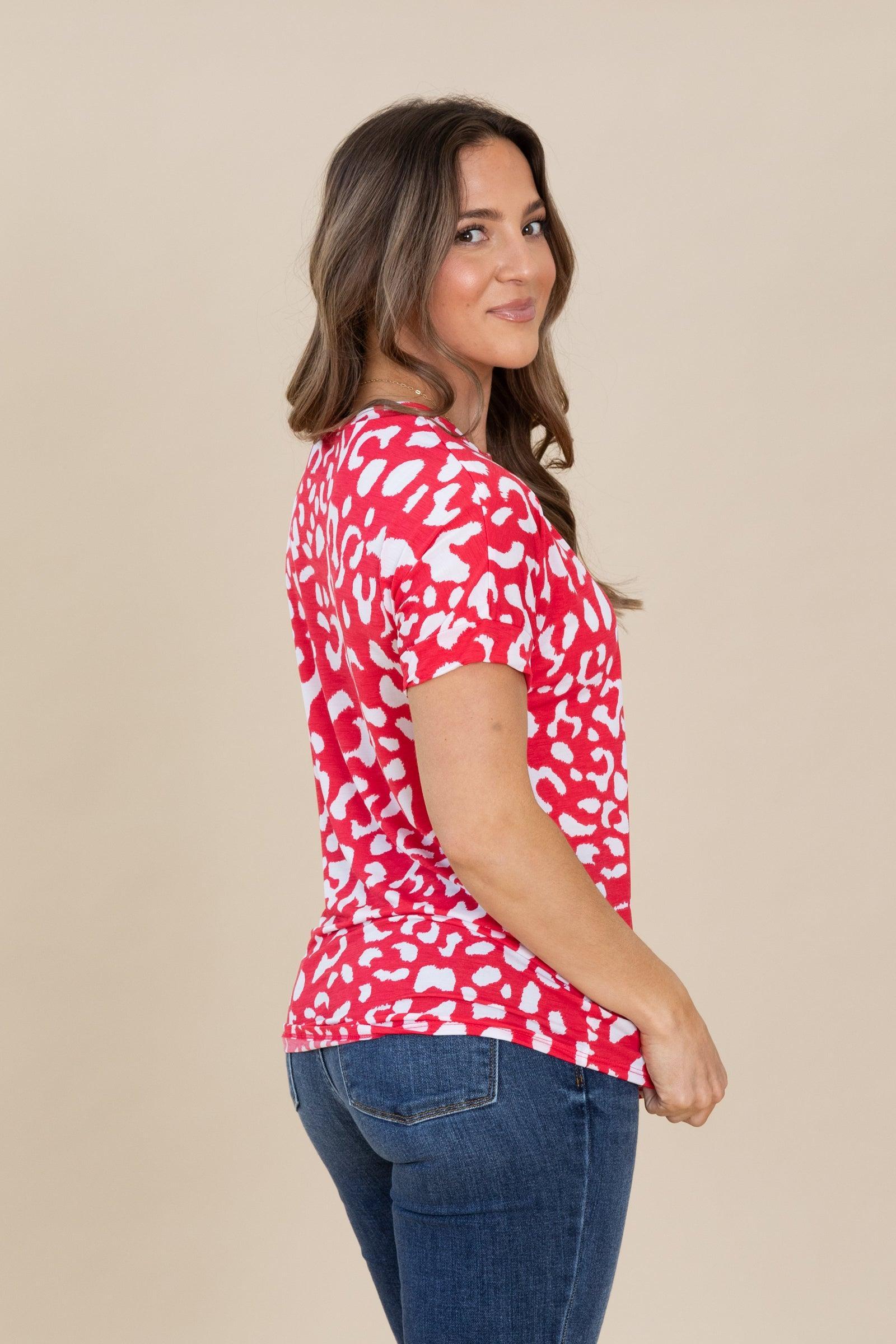 Crimson Animal Print Soft Knit Top Product Image