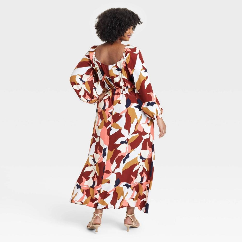 Womens Long Sleeve Crepe Maxi A-Line Dress - A New Day Red Floral XXL Product Image