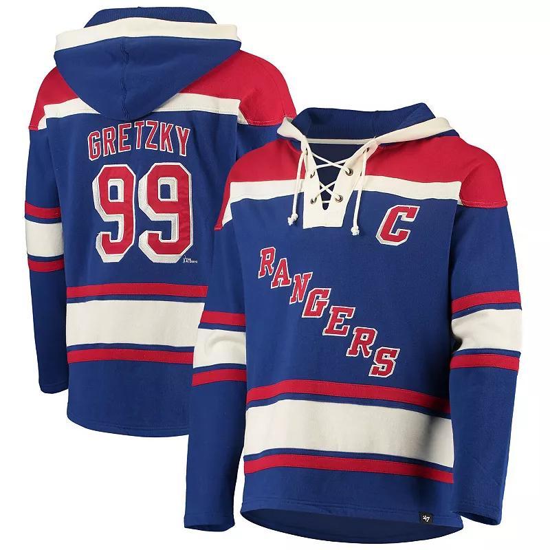 Mens 47 Wayne Gretzky Blue New York Rangers Retired Player Name & Number Lacer Pullover Hoodie Product Image