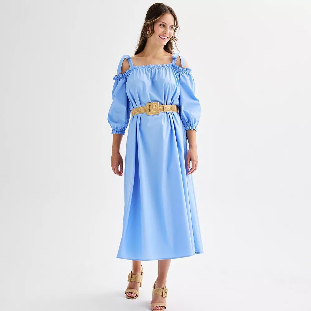 Women's Ellen Tracy Cold Shoulder Belted Maxi Dress with Ties, Size: Large, French Blue Product Image