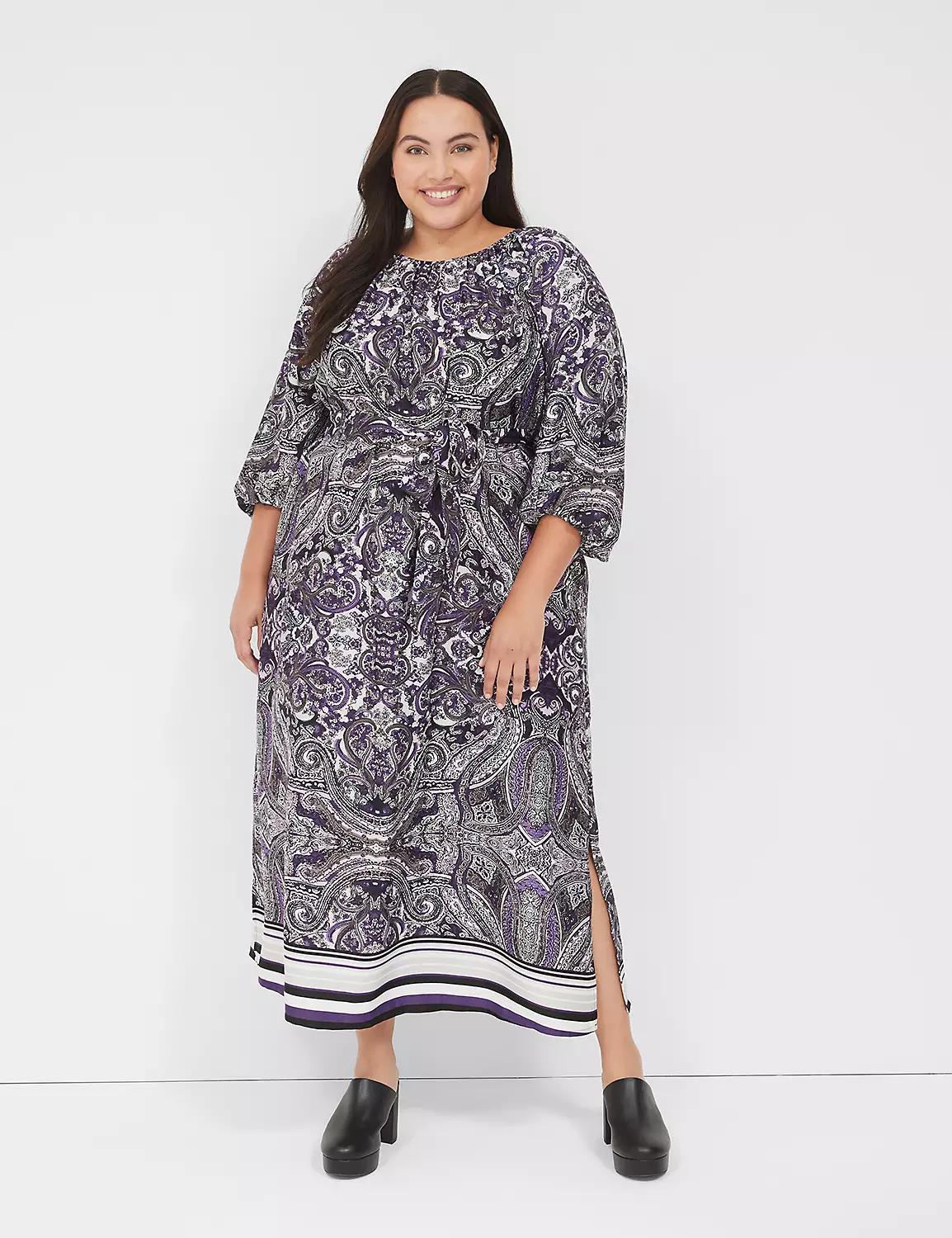 3/4-Sleeve Belted Maxi Dress Product Image