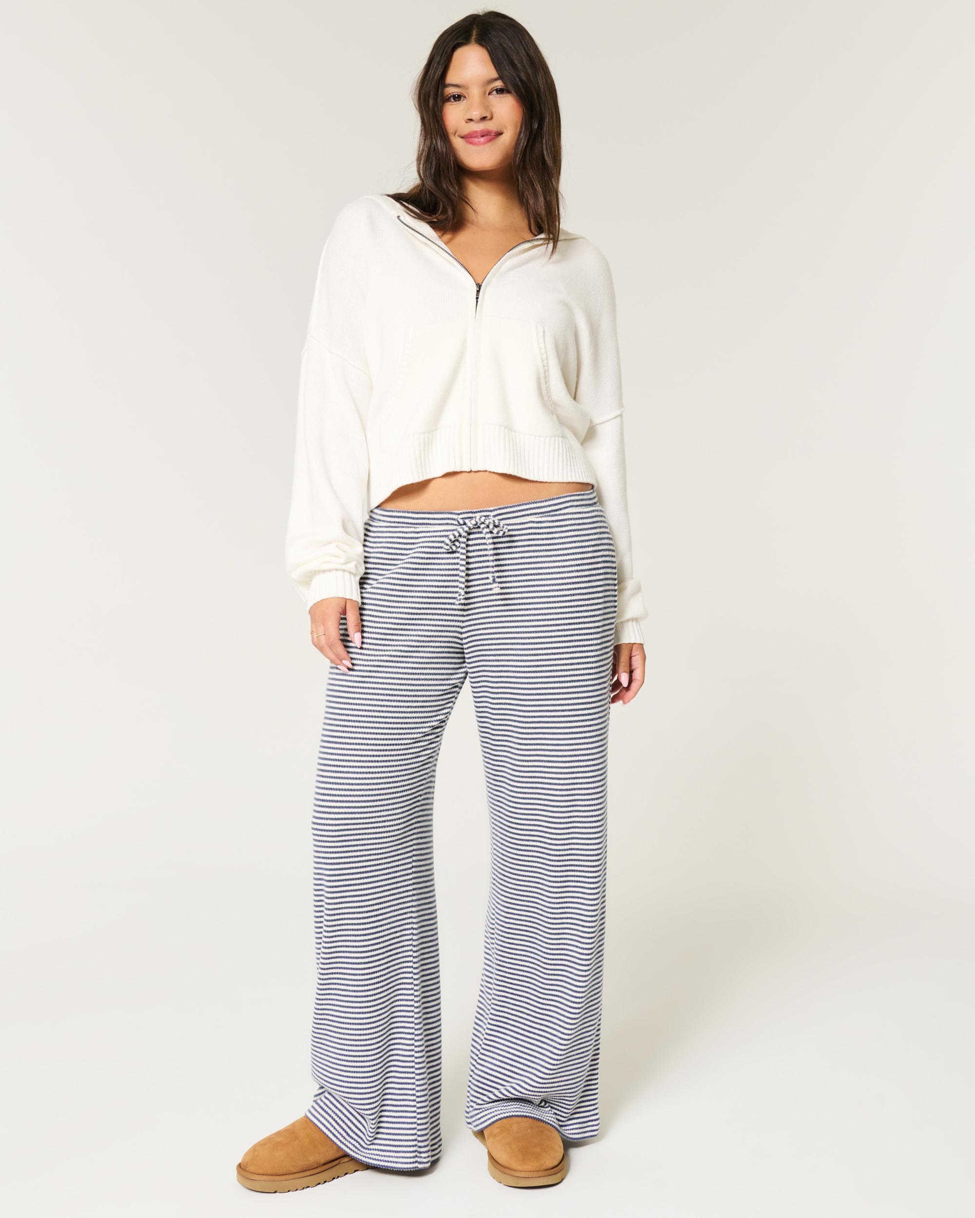 Cozy Ribbed Drawstring Baggy Pants Product Image