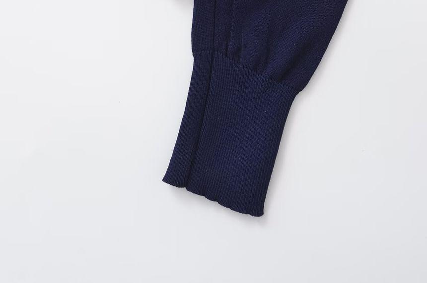 Round Neck Plain Bow Sweater Product Image