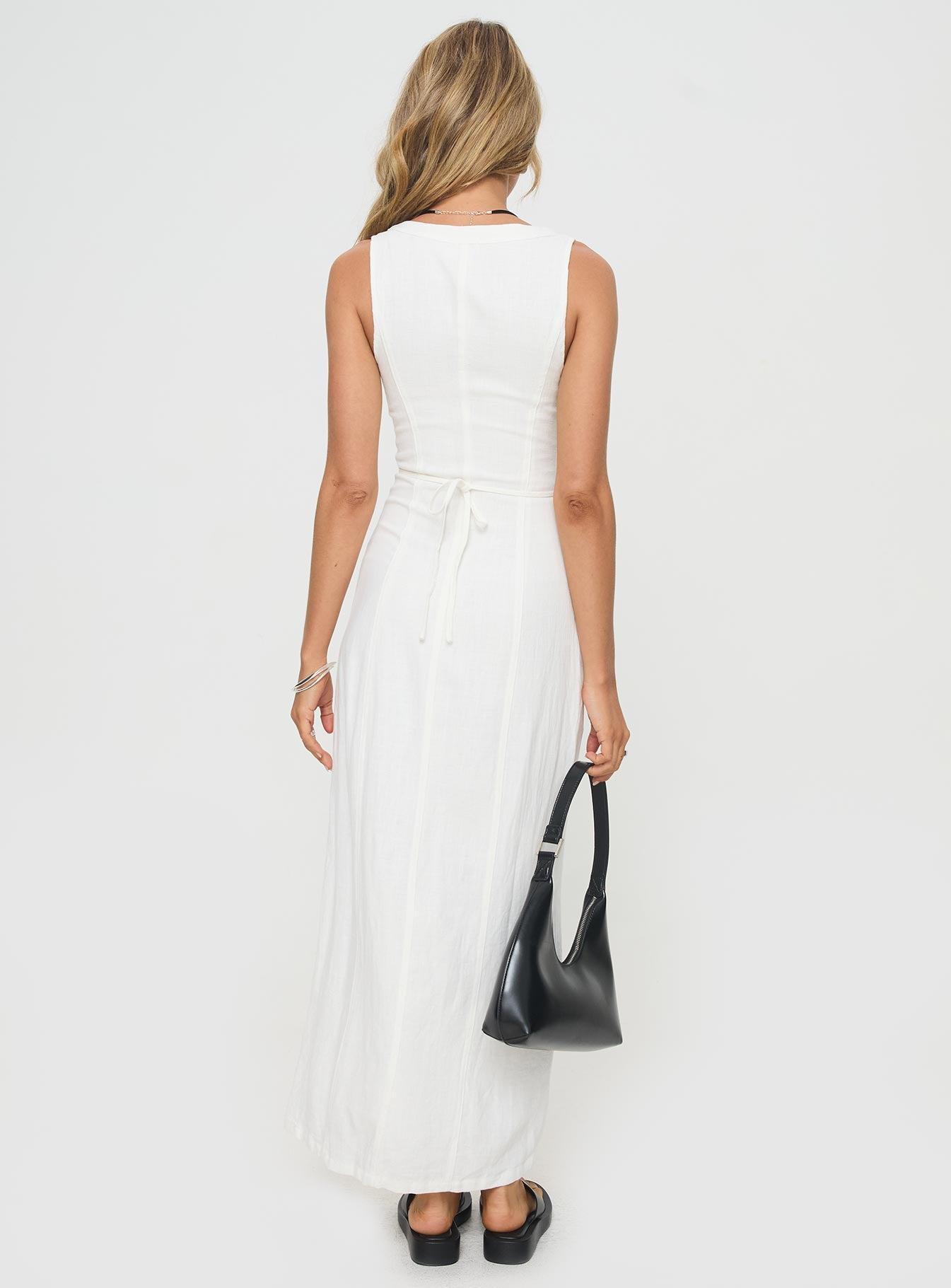 Summer Season Linen Blend Maxi Dress White Product Image