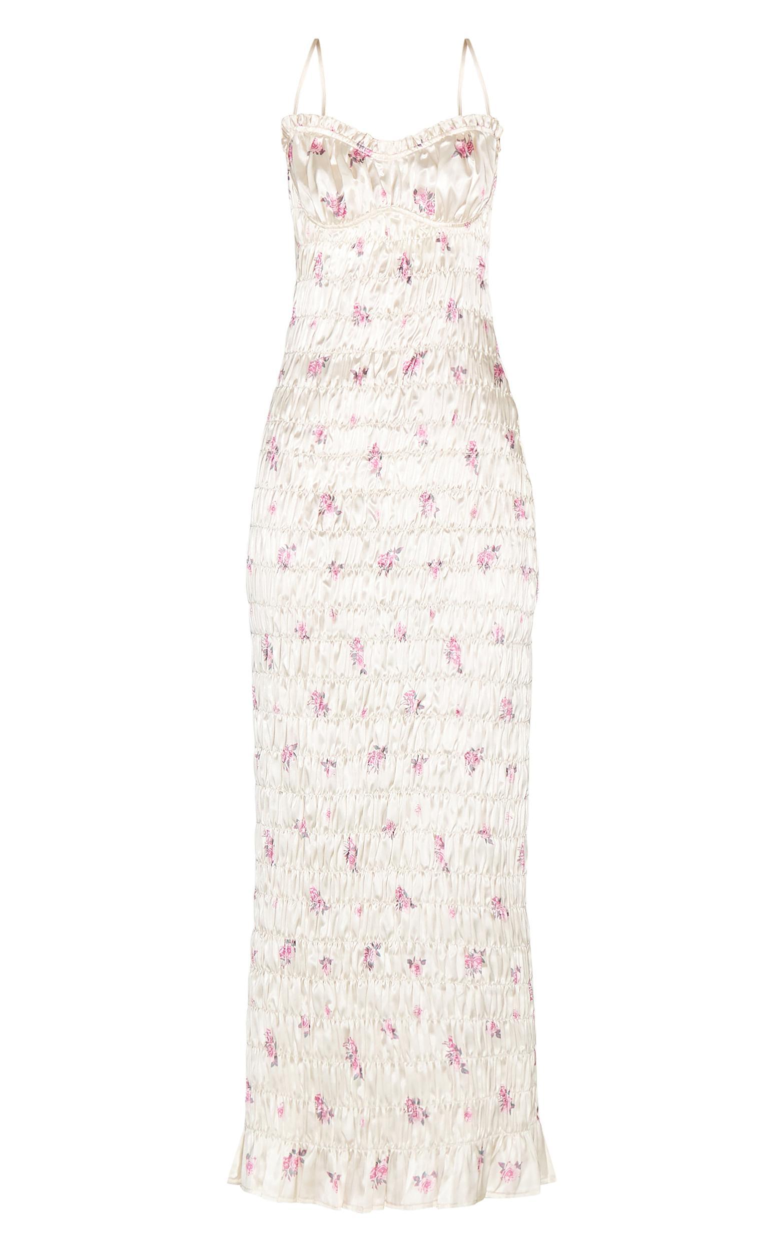 Pink Satin Ditsy Floral Ruched Underwired Maxi Dress Product Image