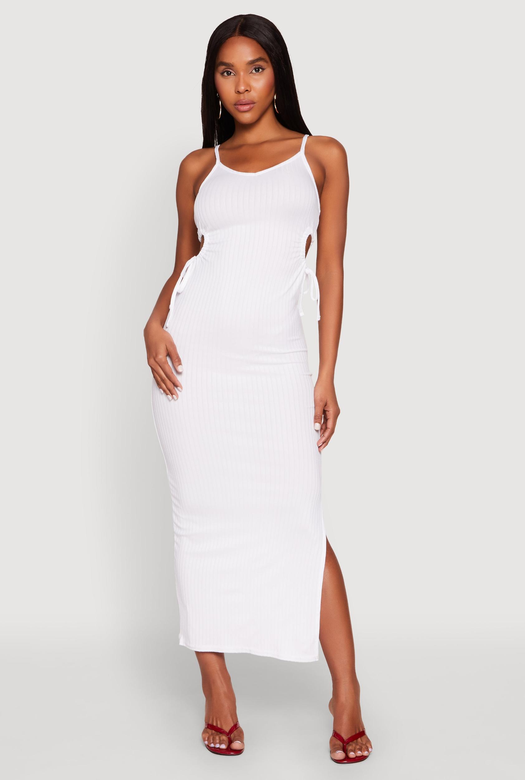 Womens Ribbed Knit Drawstring Cut Out Side Cami Dress Product Image