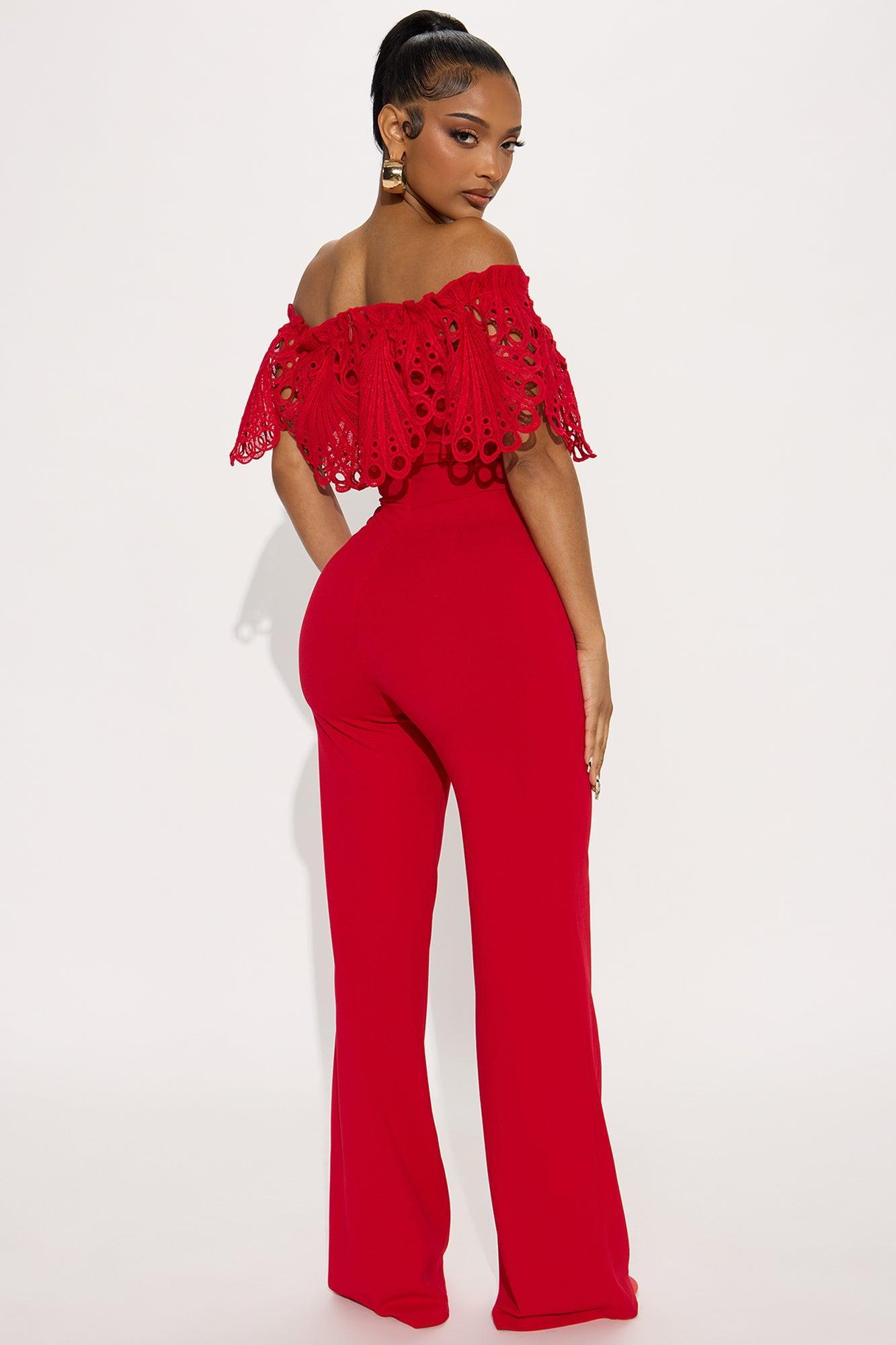 Nidia Crepe Wide Leg Jumpsuit - Red Product Image