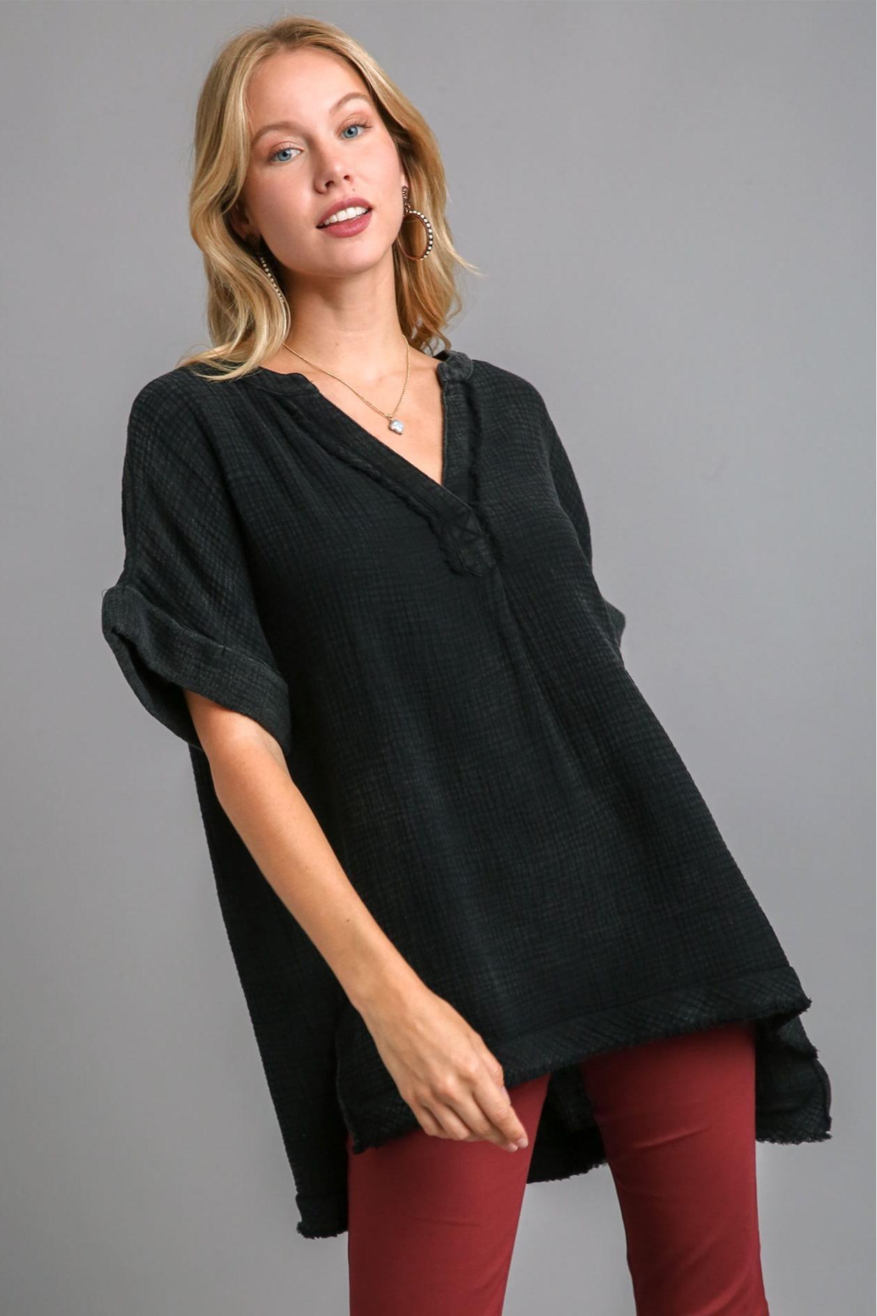 Oversized Frayed Hem Top Product Image