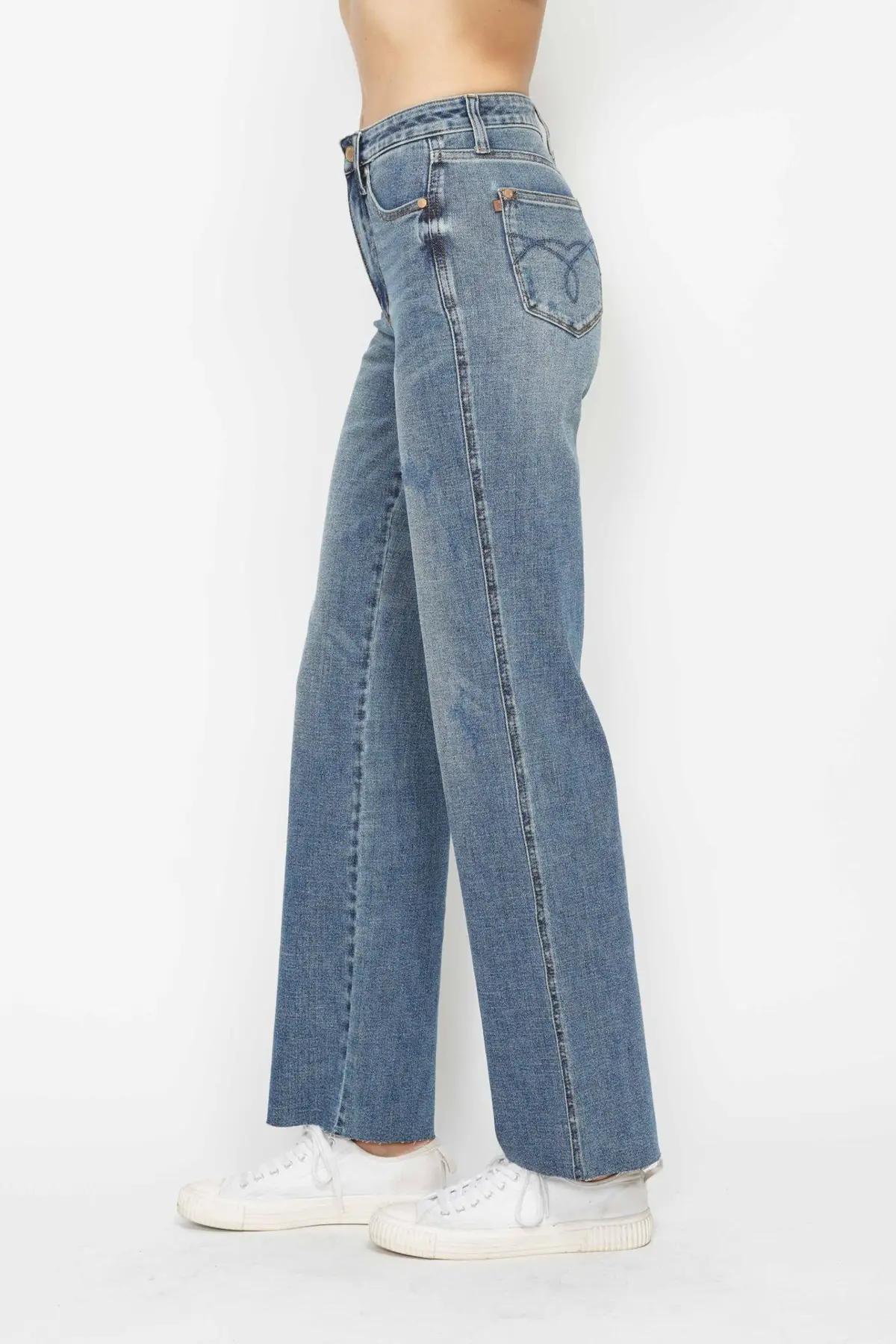 HI WAIST TUMMY CONTROL CUT RAW HEM STRAIGHT JEANS Product Image
