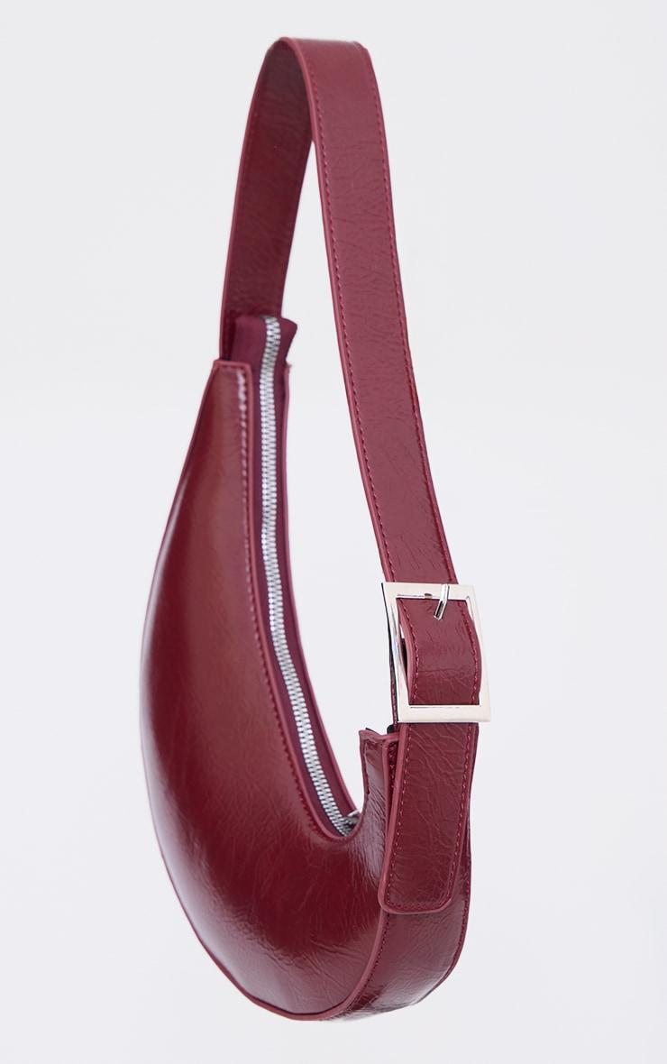  Burgundy Crinkle PU Crescent Angled Shoulder Bag Product Image