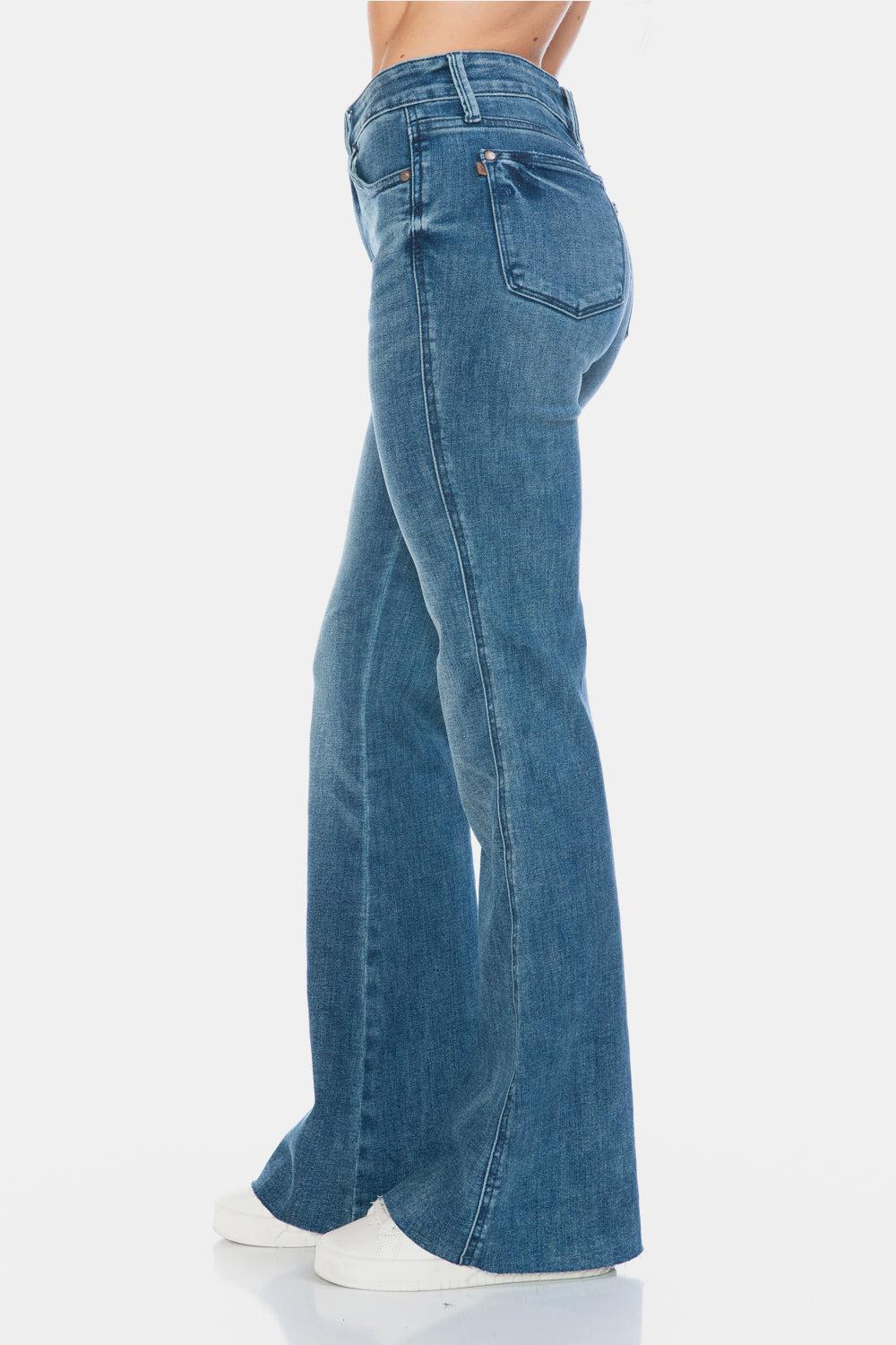 88472   Paislee Mid-Rise Tummy Control Cut Hem Flare Judy Blue Jeans Product Image