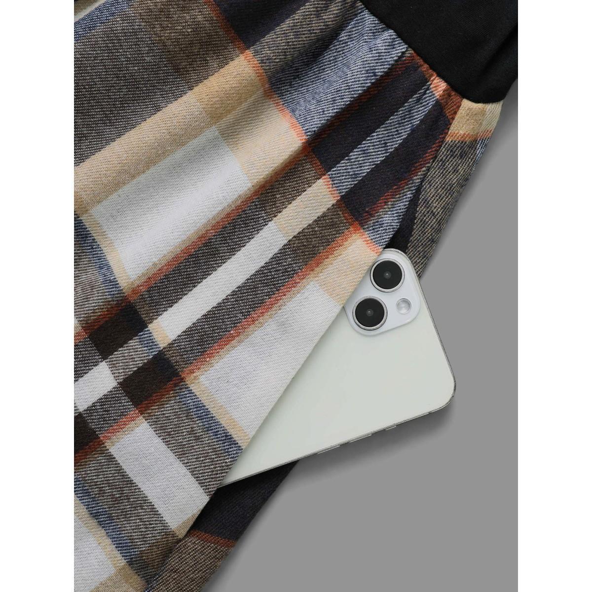 Plus Size Plaid Patchwork Elastic Waist Belted Dress Black Women Casual Belted Round Neck Long Sleeve Curvy BloomChic 10/M Product Image
