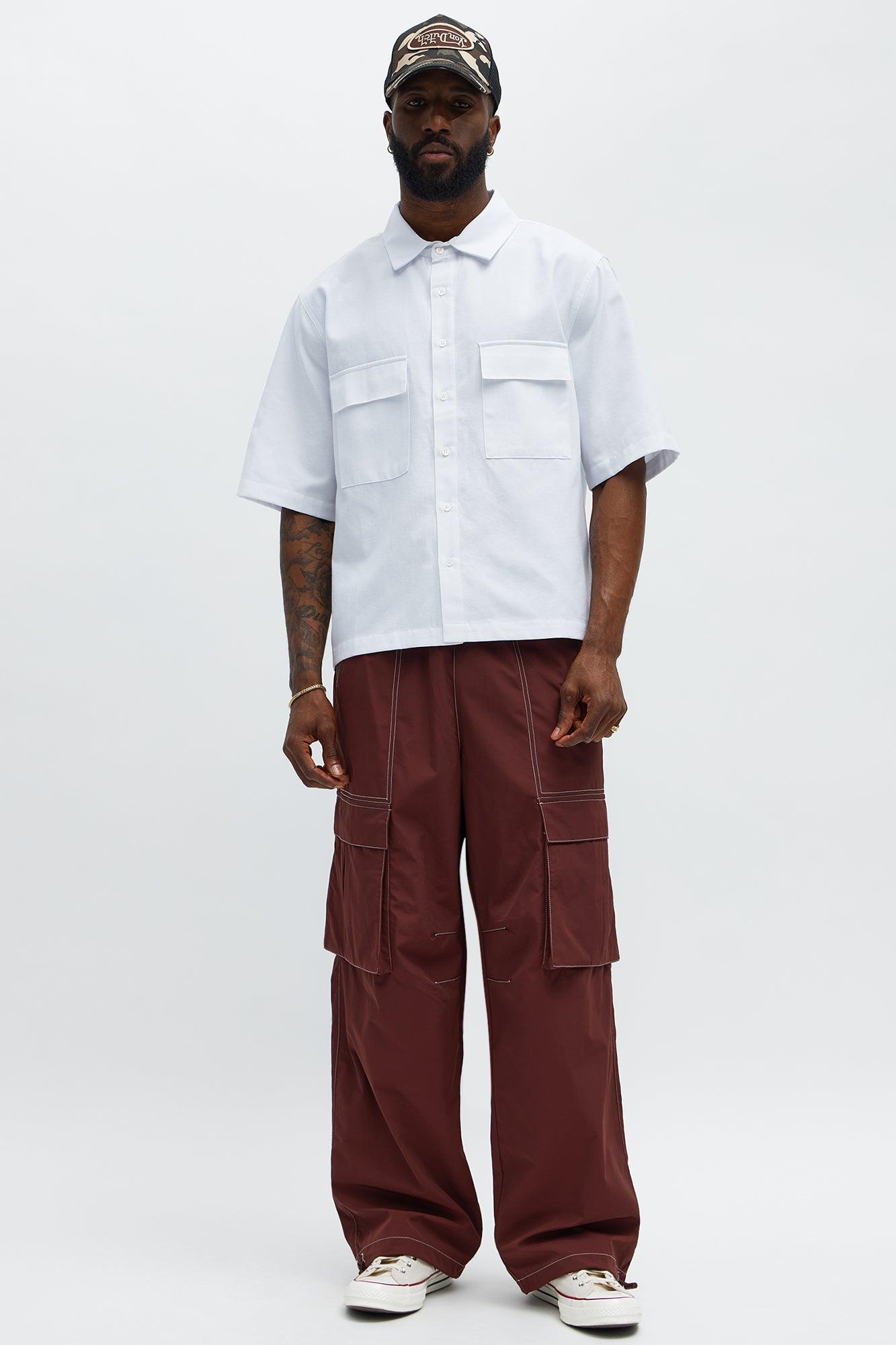 Cropped Double Pocket Button Up Shirt  - White Product Image