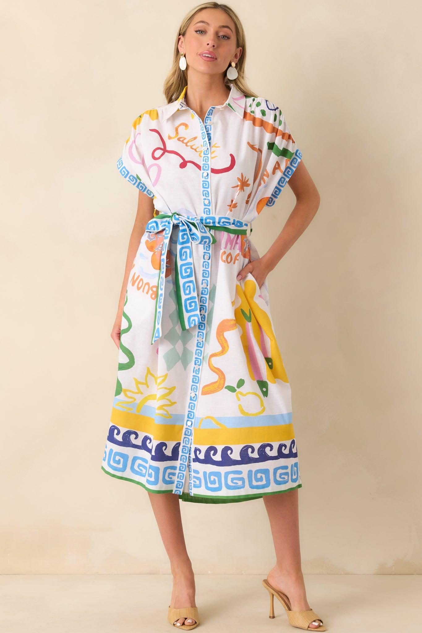 Prosperina Cleo Multi Print Linen Blend Midi Dress Product Image