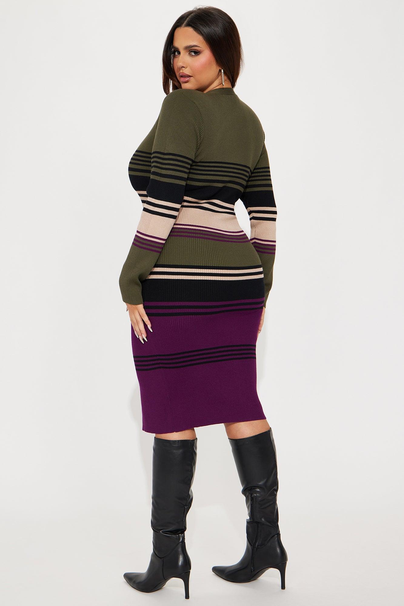 Daily Practice Sweater Midi Dress - Olive/combo Product Image