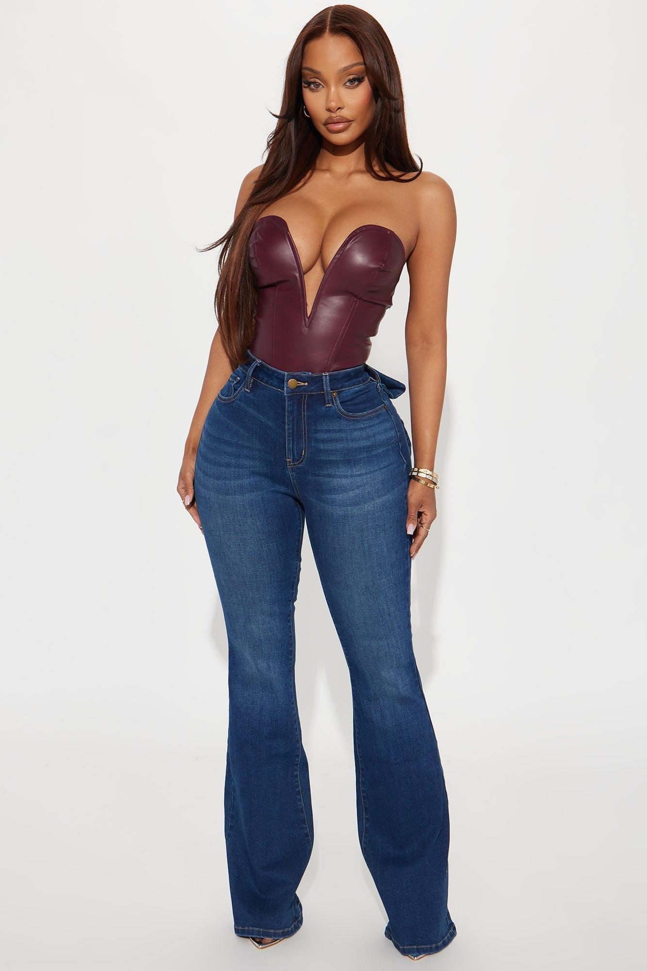 Brianca Bow Stretch Flare Jeans - Dark Wash Product Image