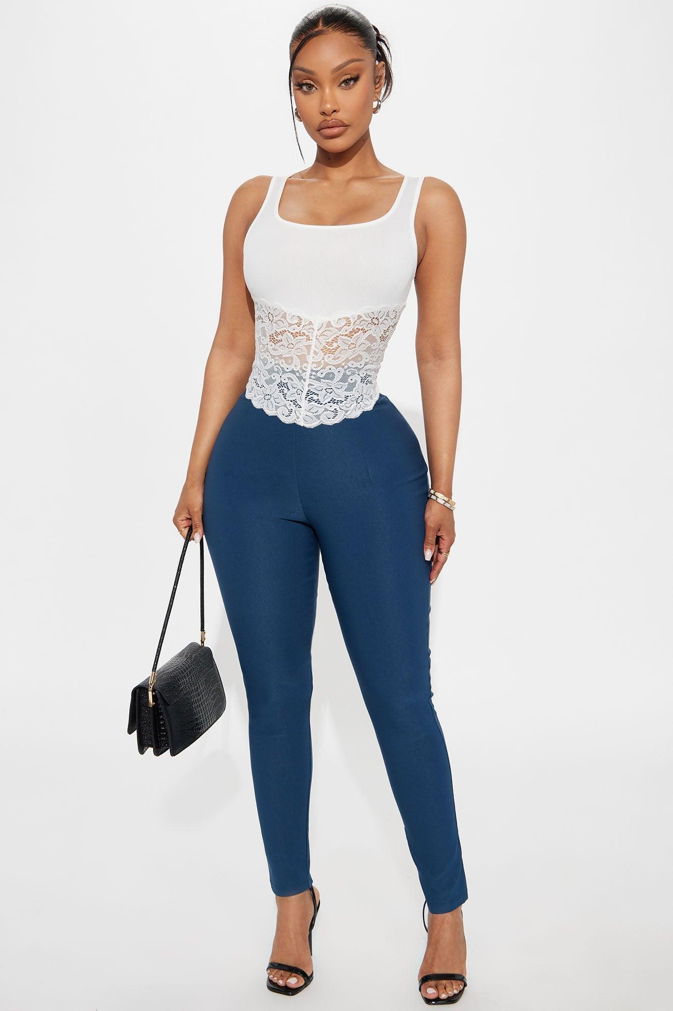 Katalina Ribbed Lace Trim Tank Top - Ivory Product Image