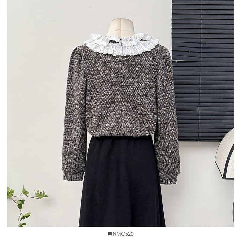 Lace-Collar Loose Wool Blouse Product Image