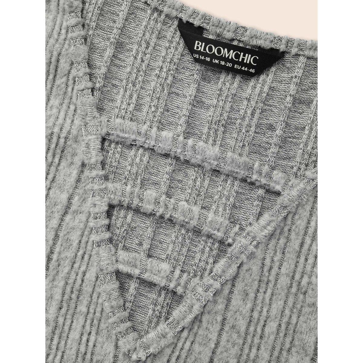 Plus Size Airy Cozy Neck Cut-Out Midi Dress Mediumgray Women Casual Texture Knit Dresses Bloomchic 30/6X Product Image