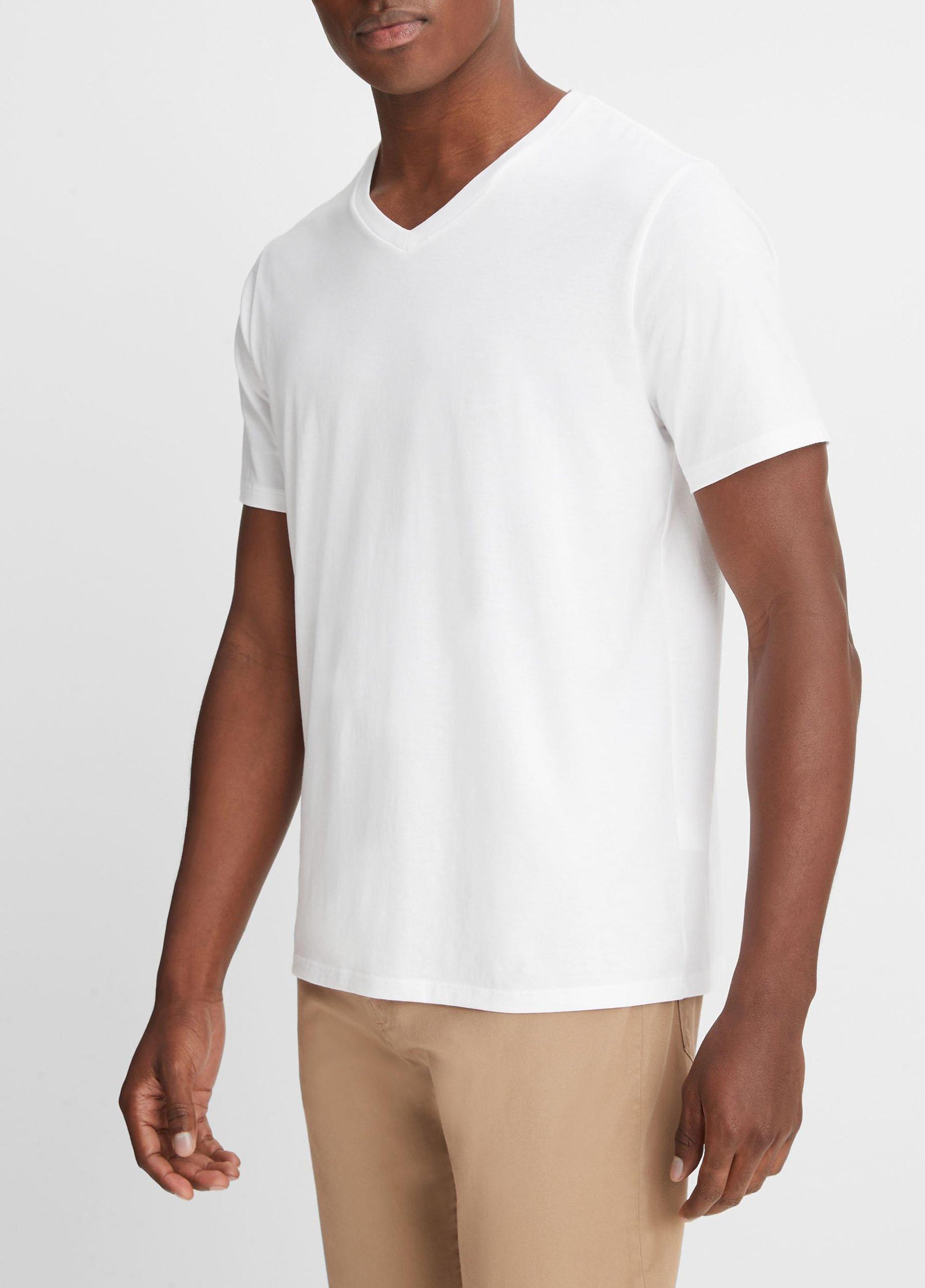Mens Pima Cotton V-Neck T-Shirt, Heather Steel, Size XL Vince Product Image