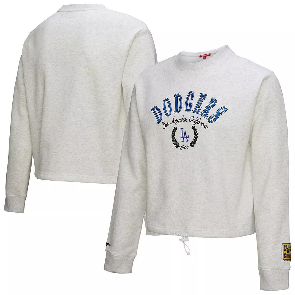 Women's Mitchell & Ness Heather Gray Los Angeles Dodgers Cropped Toggle Pullover Sweatshirt, Size: XL, Grey Product Image