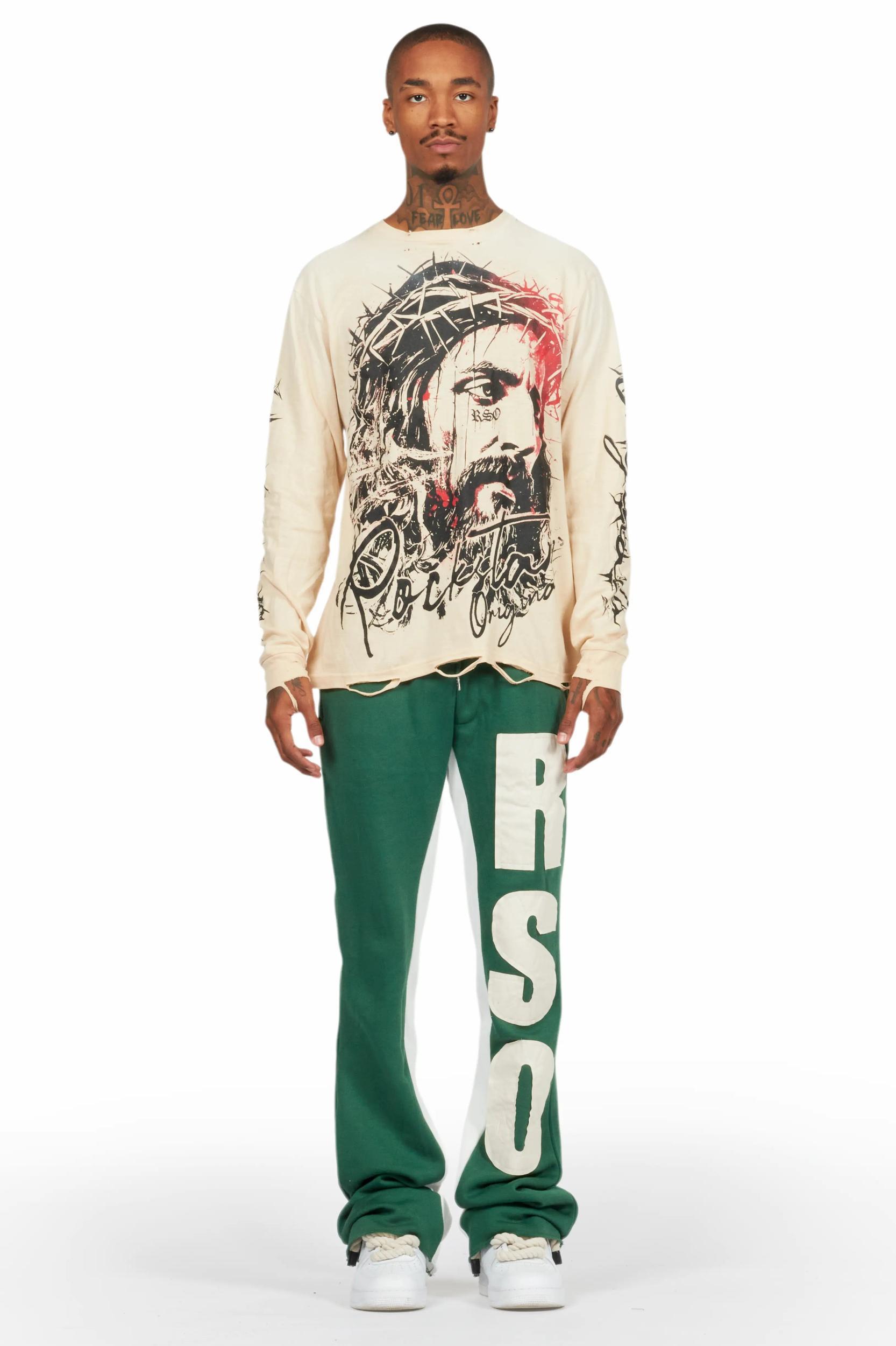 Uko Green Stacked Baggy Track Pant Male Product Image