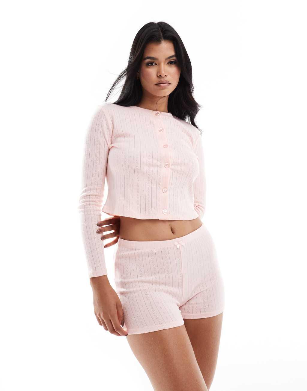 Kaiia pointelle pajama shorts in pink - part of a set Product Image