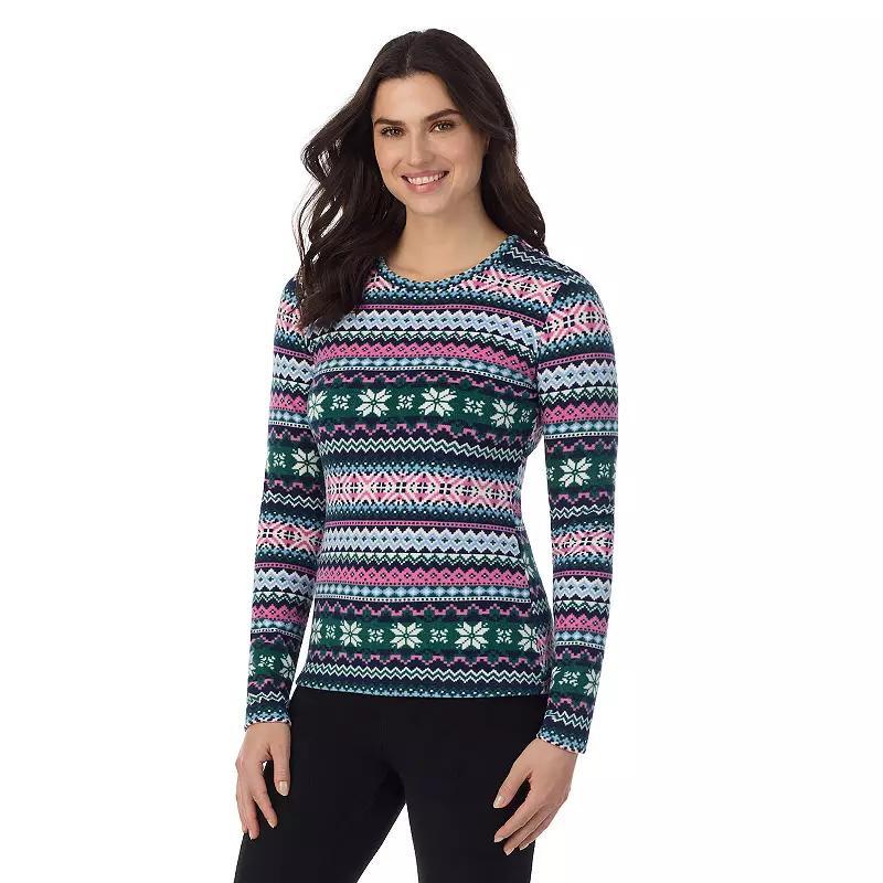 Women's Cuddl Duds® Fleecewear With Stretch Long Sleeve Top, Size: Large, Black White Snowflake Product Image